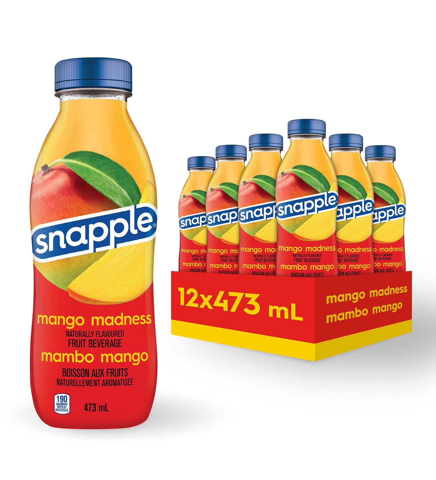 Snapple Naturally Flavoured Fruit Beverage Mango Madness 473mL 12-Count Mango Madness 1 Count (Pack of 12) - Buy Online on GoSupps.com