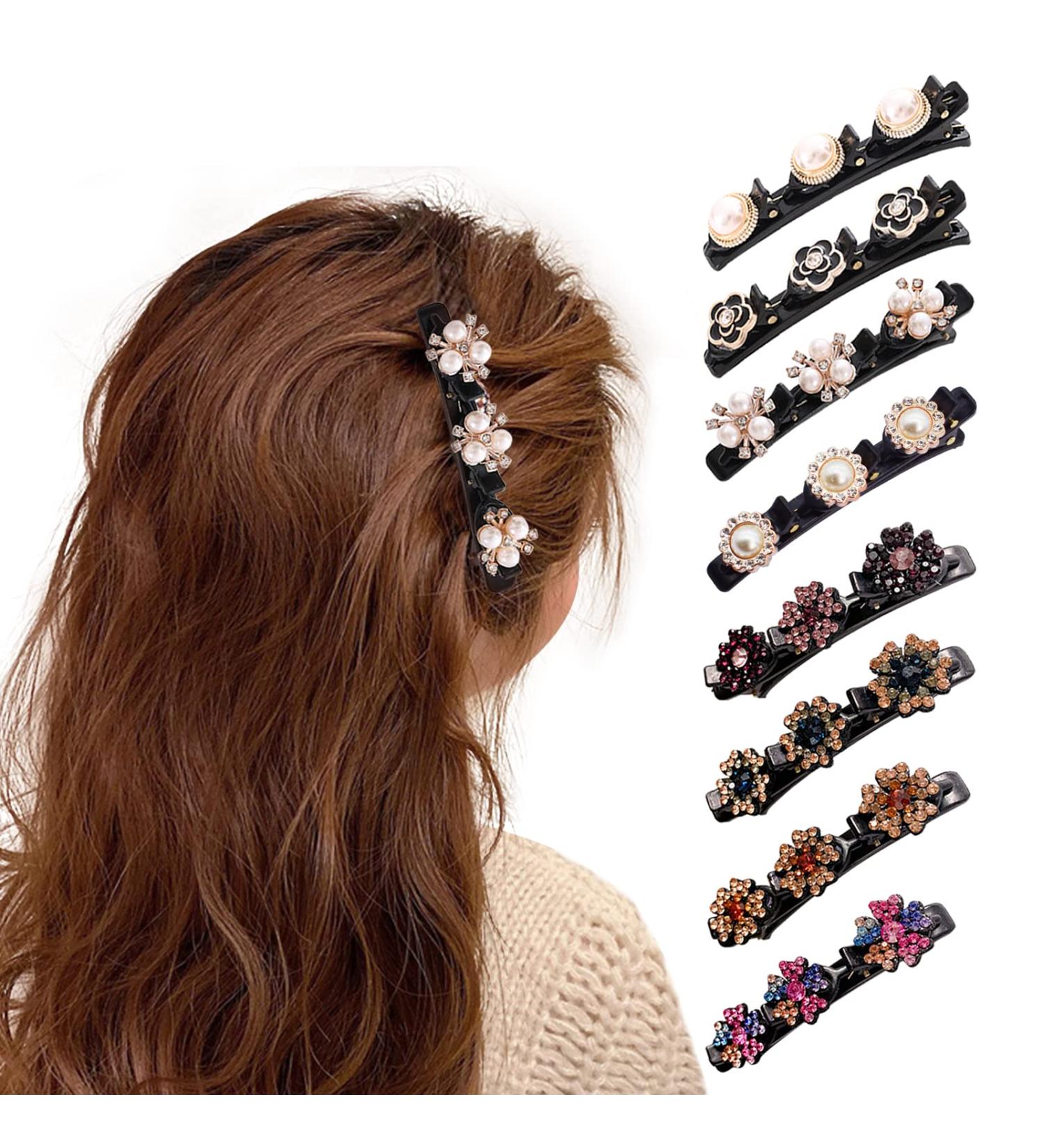 8PCS Crystal Stone Braided Hair Clips for Women - Elegant Duckbill Hair Barrettes Set - Buy Online on GoSupps.com
