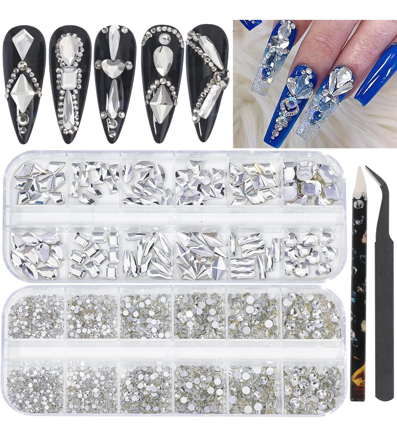 Crystal White Nail Rhinestones Set - 2920 Pcs Multi Shape Flatback Gems for Acrylic Nails & Jewelry Design - Buy Online on GoSupps.com
