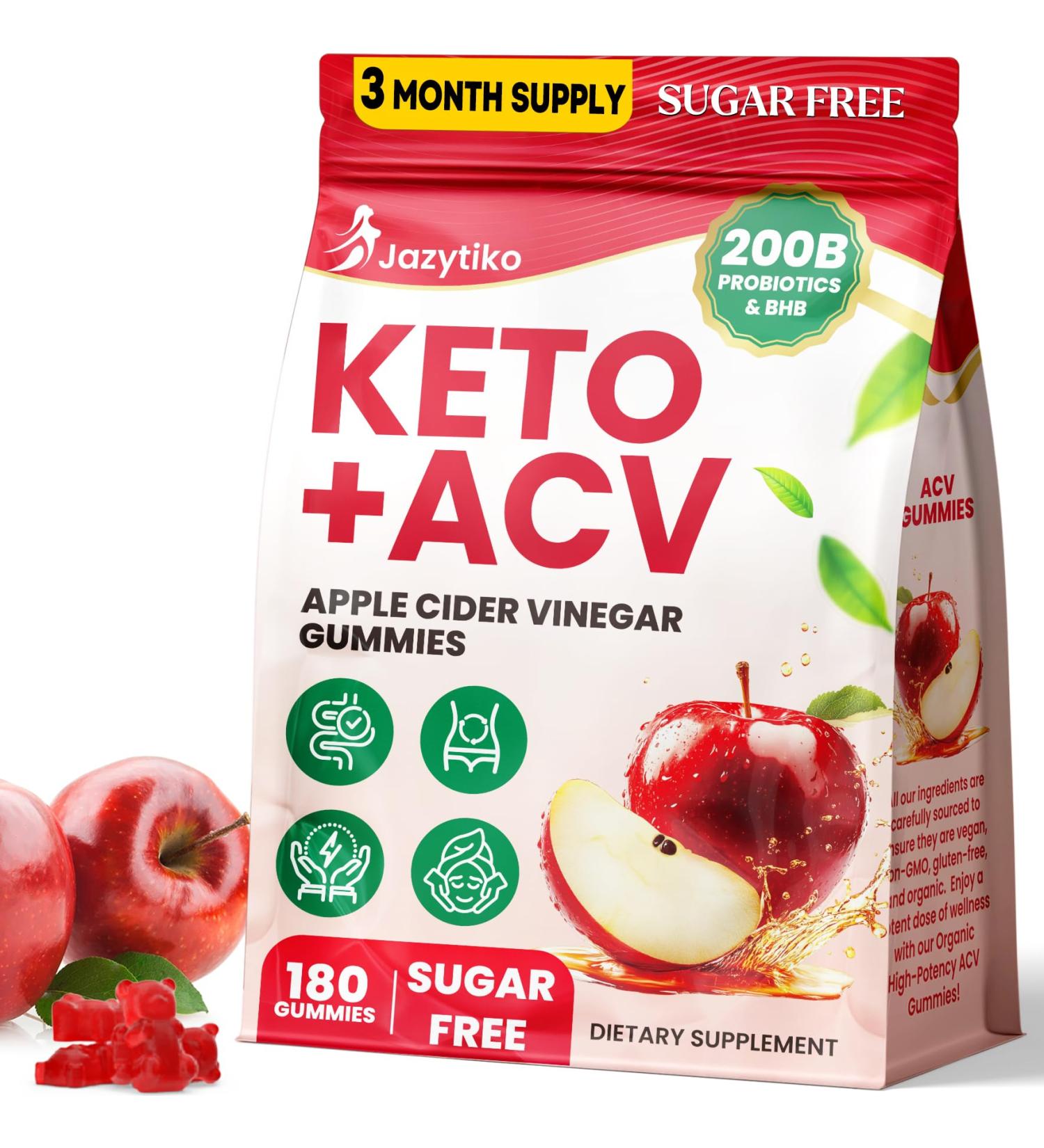 Apple Cider Vinegar Gummies Advanced ACV Gummy with Probiotics BHB B12 and Keto Support - Keto Acv Gummies for Detox Metabolism Digestion Gut & Immune Health - Sugar Free Vegan 180 Counts 180 Count (Pack of 1) - Buy Online on GoSupps.com