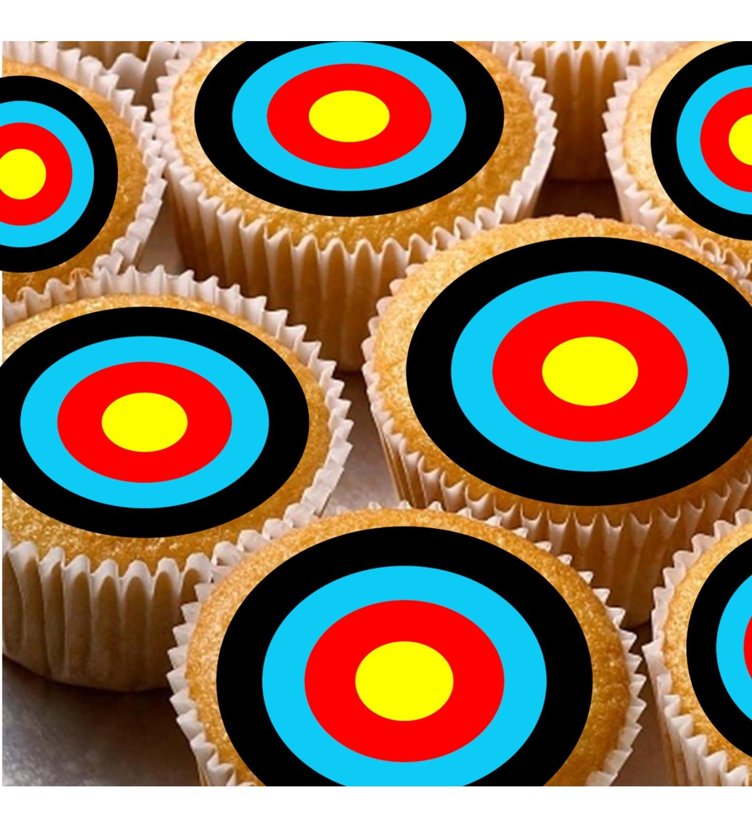 24 Achery Target edible party decorations Iced/Icing Cupcake Topper Edible Fairy Cake Bun Toppers Round