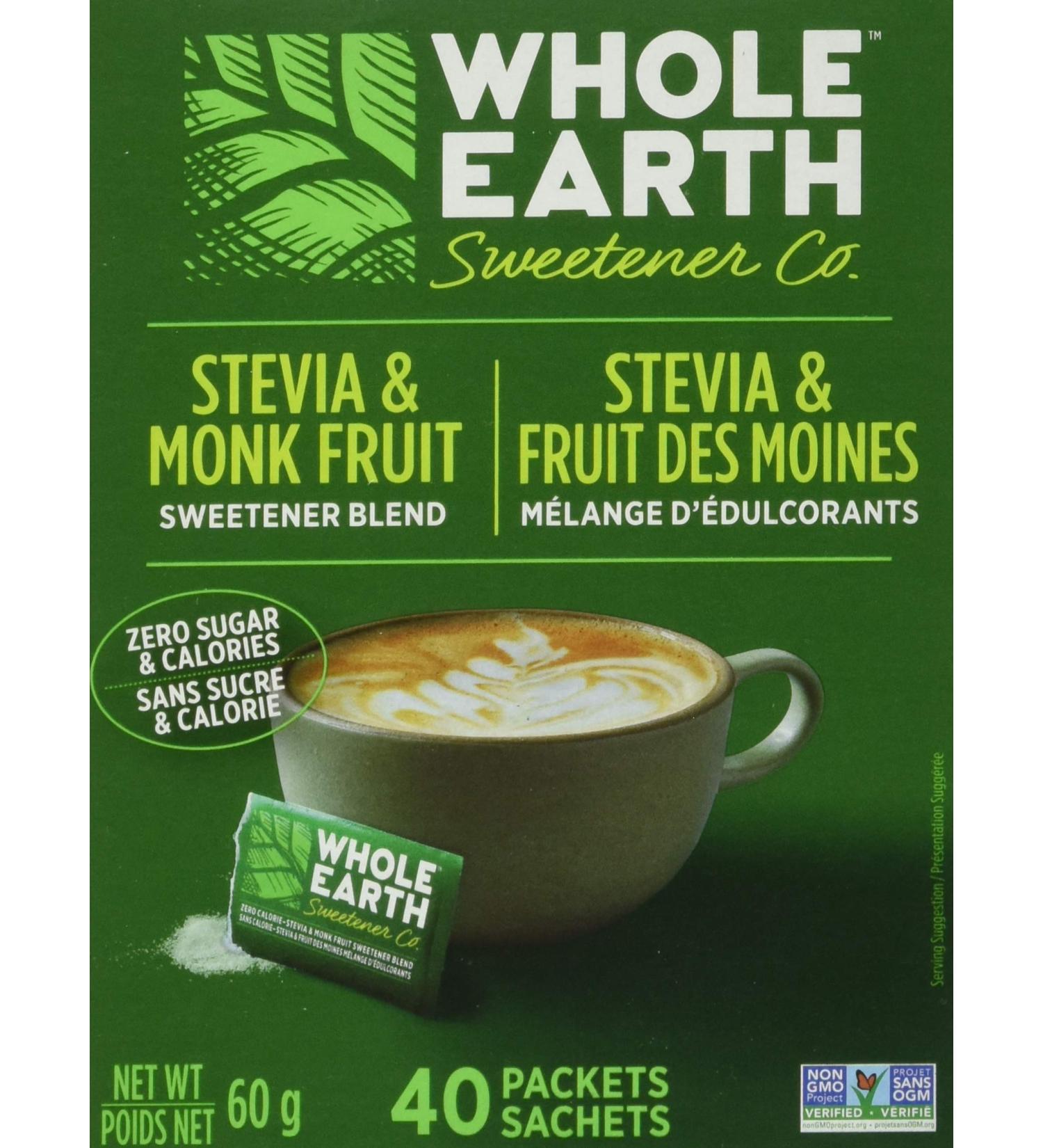 Whole Earth Sweetener Company Stevia & Monk Fruit Sweetener Erythritol Sweetener Sweet Leaf Stevia Packets Sugar Substitute Natural Sweetener 40-Count 40 count (Pack of 1) - Buy Online on GoSupps.com