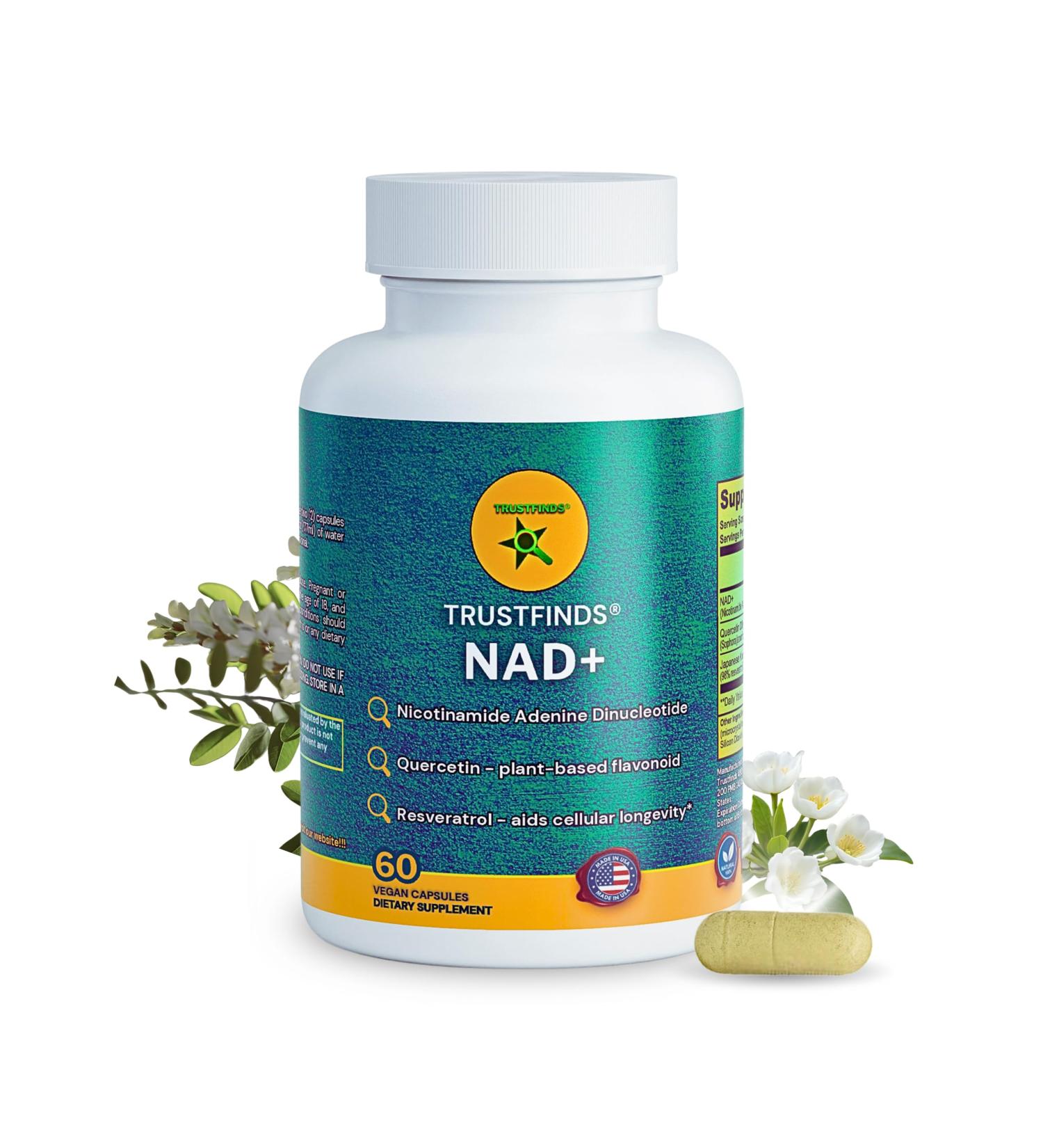 TrustFinds - Nicotinamide Adenine Dinucleotide with Quercetin and Resveratrol - Support Healthy Aging Methylation Cellular Energy Production and Metabolism* - 60 Vegan Capsules - Buy Online on GoSupps.com