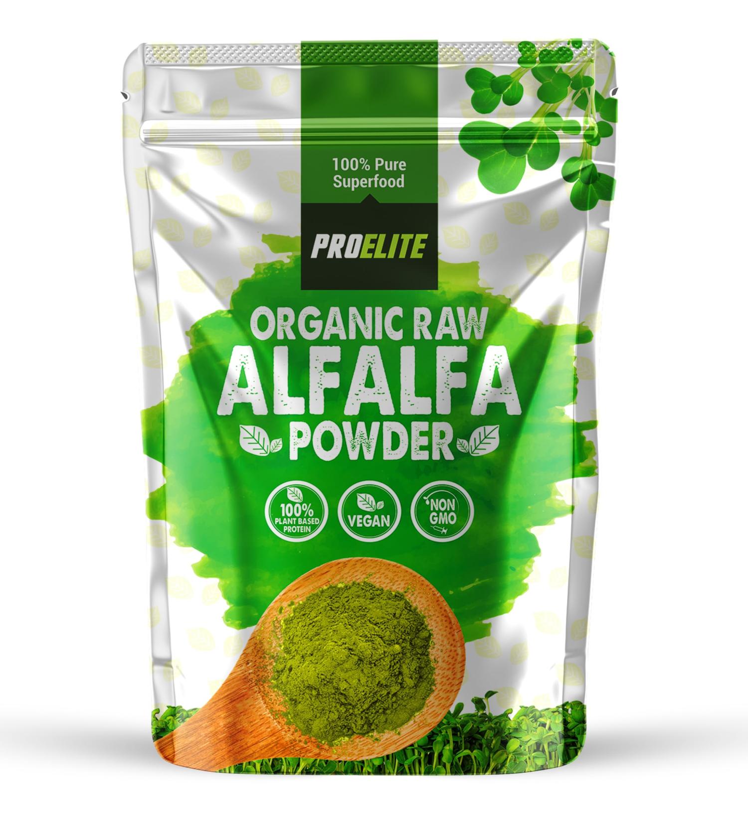 Organic Alfalfa Powder 250g Support Energy and Stress Vegan Keto Green Superfood Supergreen Raw Natural Alfalfa Powder Juice Shots PROELITE - Buy Online on GoSupps.com