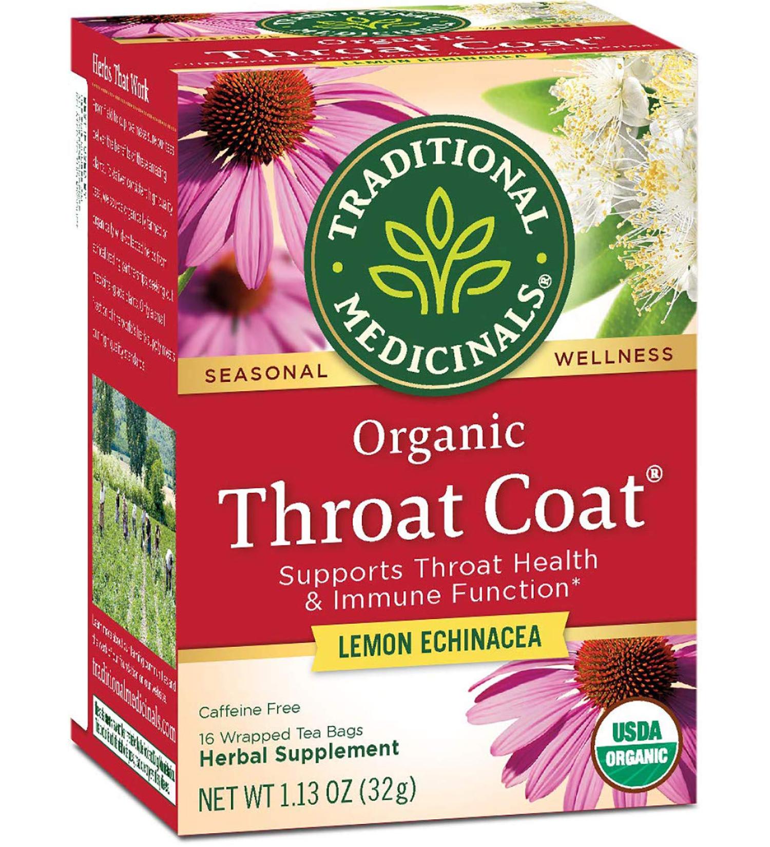 Traditional Medicinals Organic Throat Coat Lemon Echinacea Seasonal Tea 16 Tea Bags (Pack of 1) Coat 16 Count (Pack of 1) - Buy Online on GoSupps.com