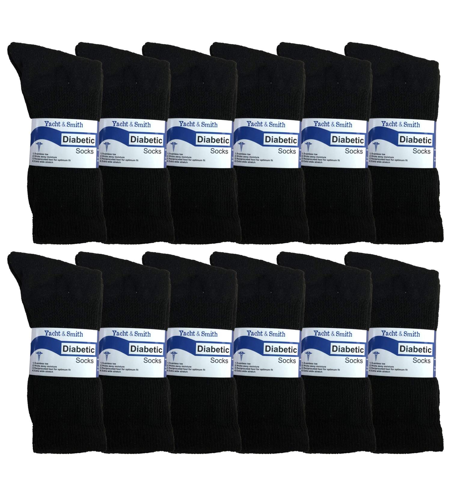 Yacht&Smith Diabetic Socks for Women Superior Comfort Loose Fit Neuropathy Edema One Size 12 Pairs Black