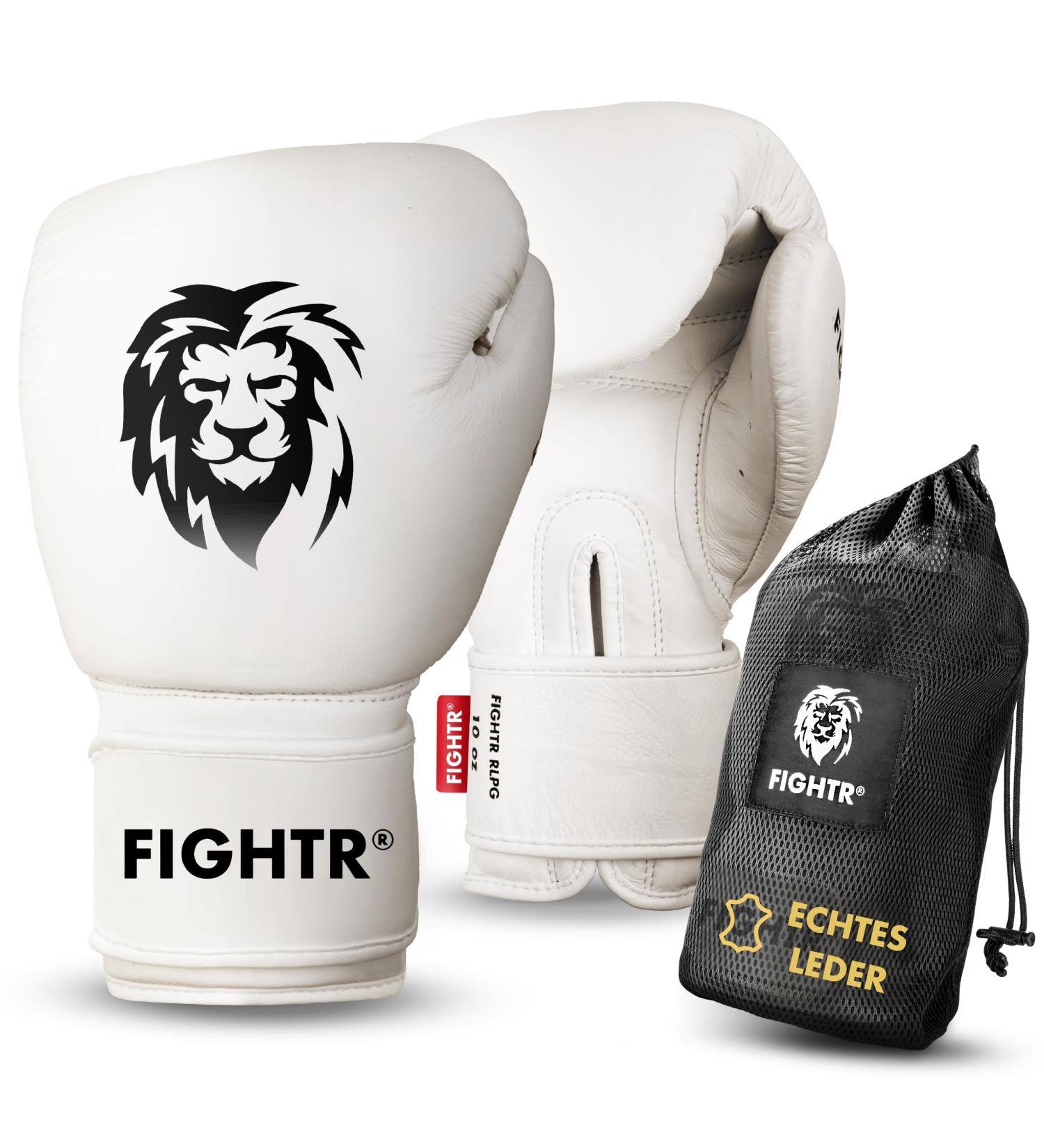 Fightr Real Leather Boxing Gloves - 10-16 oz for Men & Women | MMA Muay Thai Kickboxing & Martial Arts - Includes Carrying Bag - 12 oz Off White - Buy Online on GoSupps.com