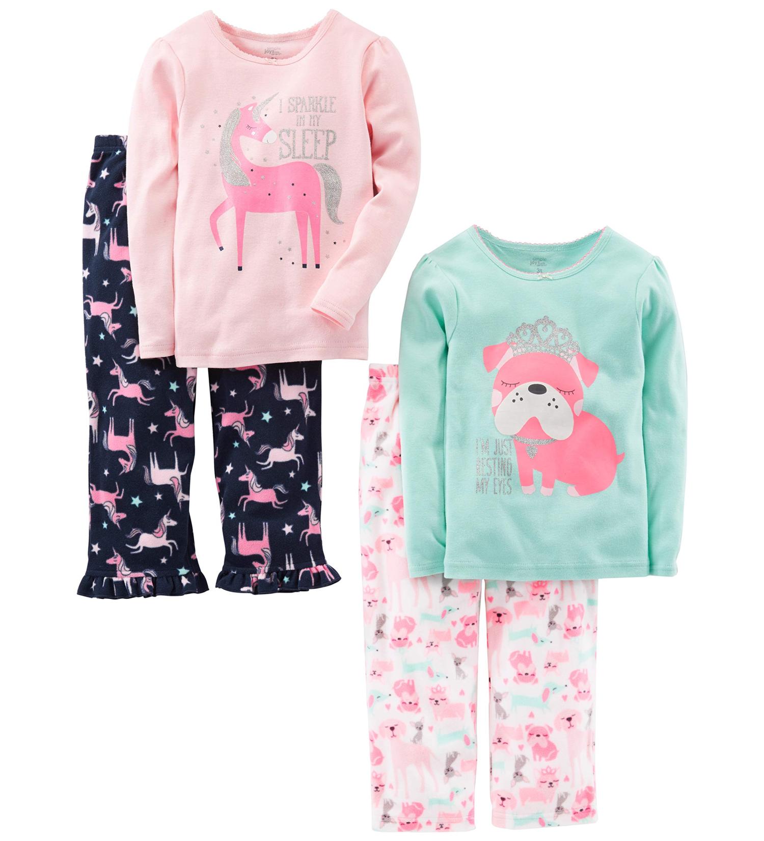 Simple Joys by Carter's Girls' Pajama Set 5-6 Years - Mint Green Puppy, Navy Unicorn, Pink Unicorn, White Dogs - Buy Online on GoSupps.com