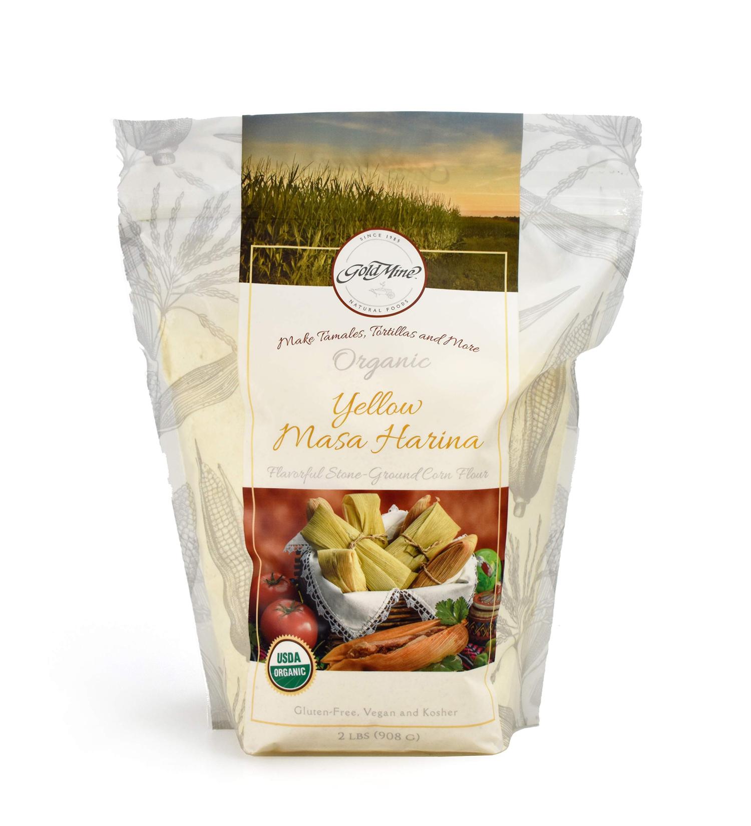 Organic Gold Mine Yellow Corn Masa Harina - 2 LBS Pack - Vegan, Kosher, Gluten-Free Flour for Healthy Mexican Dishes - Buy Online on GoSupps.com