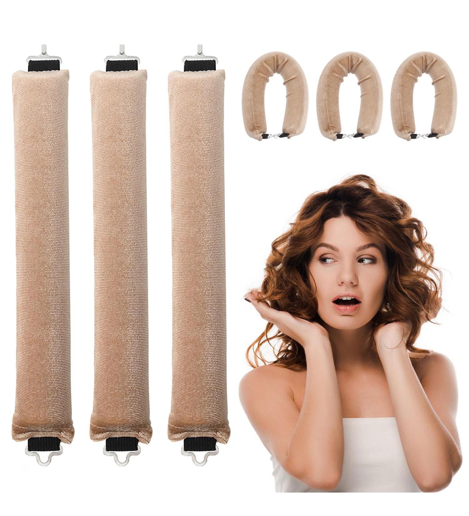 3Pcs Heatless Curlers for Long Hair - Overnight DIY Hair Styling Rollers (Champagne) - Buy Online on GoSupps.com
