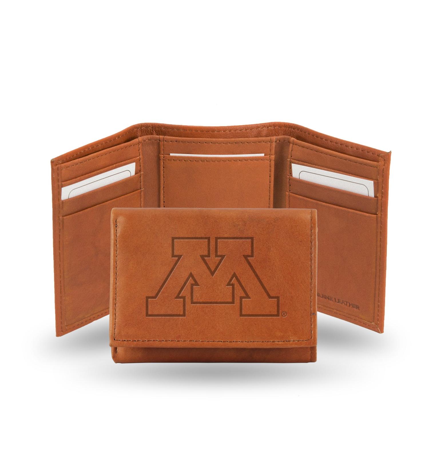 Rico Industries NCAA Alabama Crimson Tide Embossed Leather Trifold Wallet, Tan Minnesota Golden Gophers