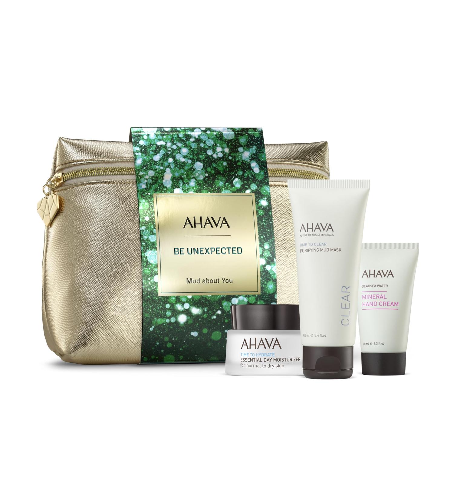 AHAVA Mud about You Gift Set | Essential Day Moisturizer Purifying Mud Mask & Mineral Hand Cream | Shop Now for International Shipping - Buy Online on GoSupps.com