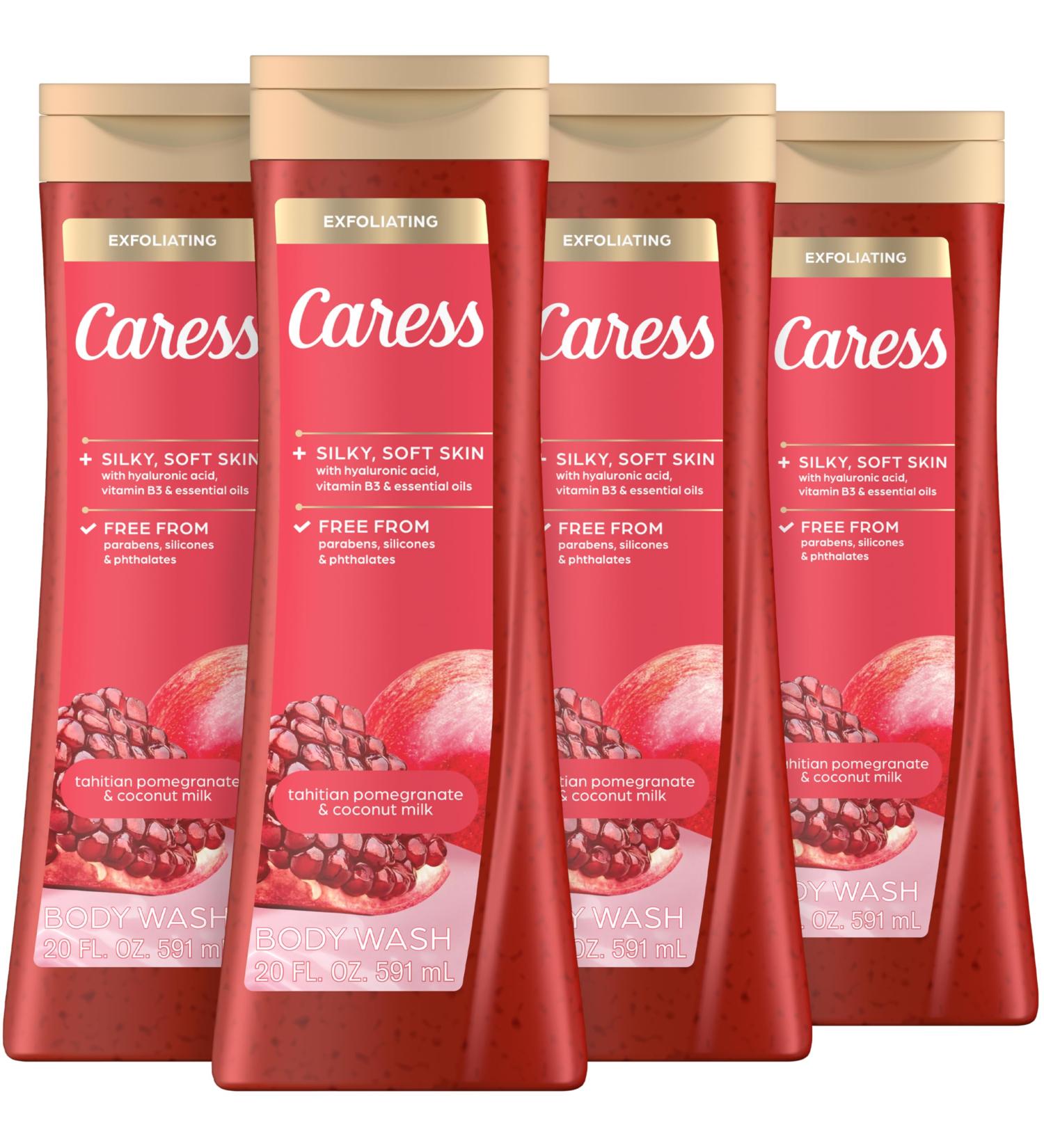 Caress Body Wash for Women Tahitian Pomegranate & Coconut Milk Exfoliating Shower Gel for Renewed Glowing Skin 20 fl oz 4 Pack - Buy Online on GoSupps.com