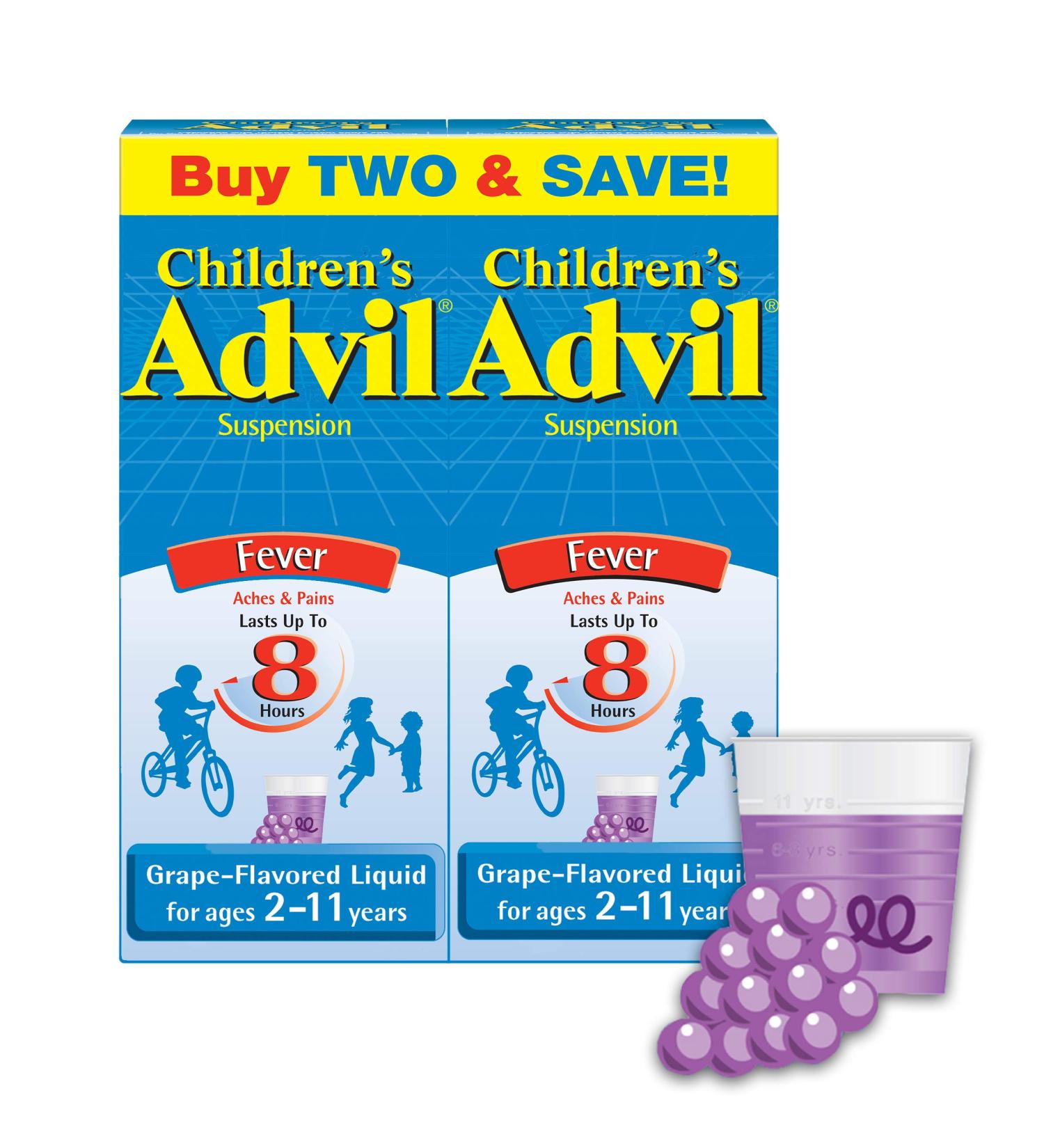 Children's Advil Grape Flavor 100mg Ibuprofen Oral Suspension 4 fl. oz. (Pack of 2) - Buy Online on GoSupps.com