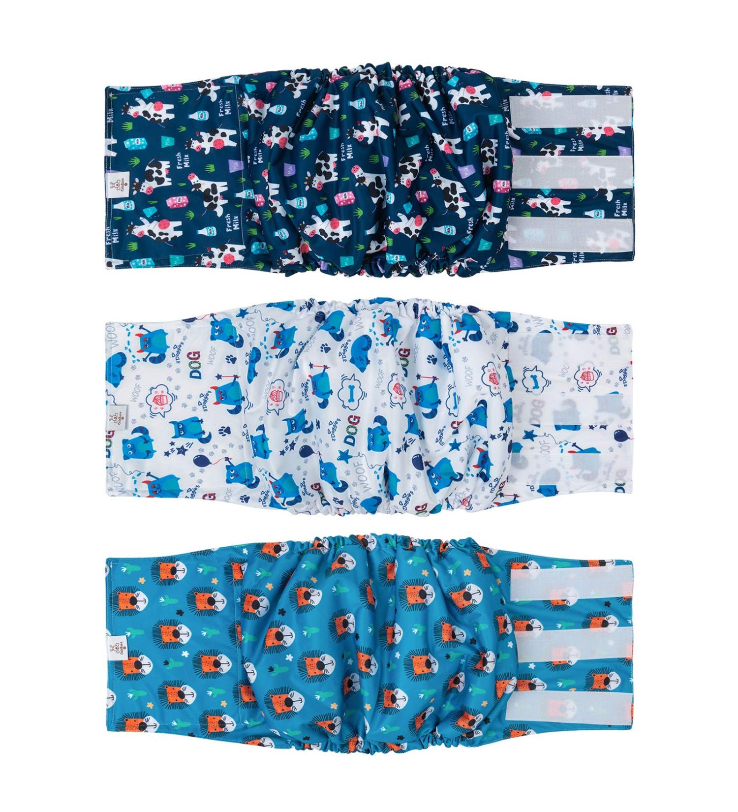 Cuteebone Male Washable Dog Diapers Belly Bands - 3 Pack Reusable High-Suction Dog Wraps with Velcro Fastener (Cow Lion Dog XL 53.5-68.5cm) - International Shipping Available - Buy Online on GoSupps.com
