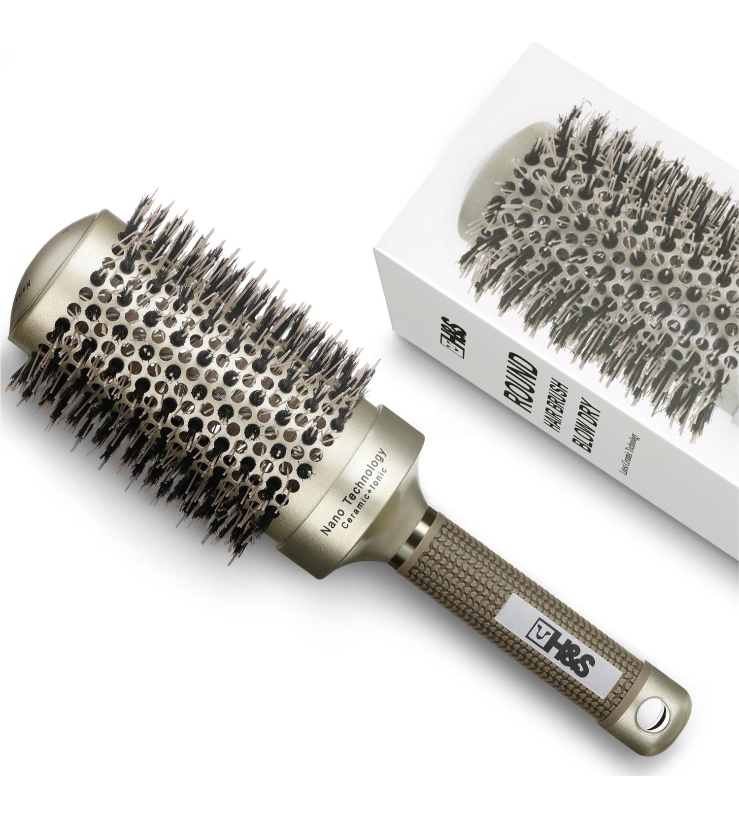 H&S 85mm Round Natural Boar Bristle Hair Brush for Blow Drying - Gold | Men & Women's Small Circle Hairbrush - Buy Online on GoSupps.com