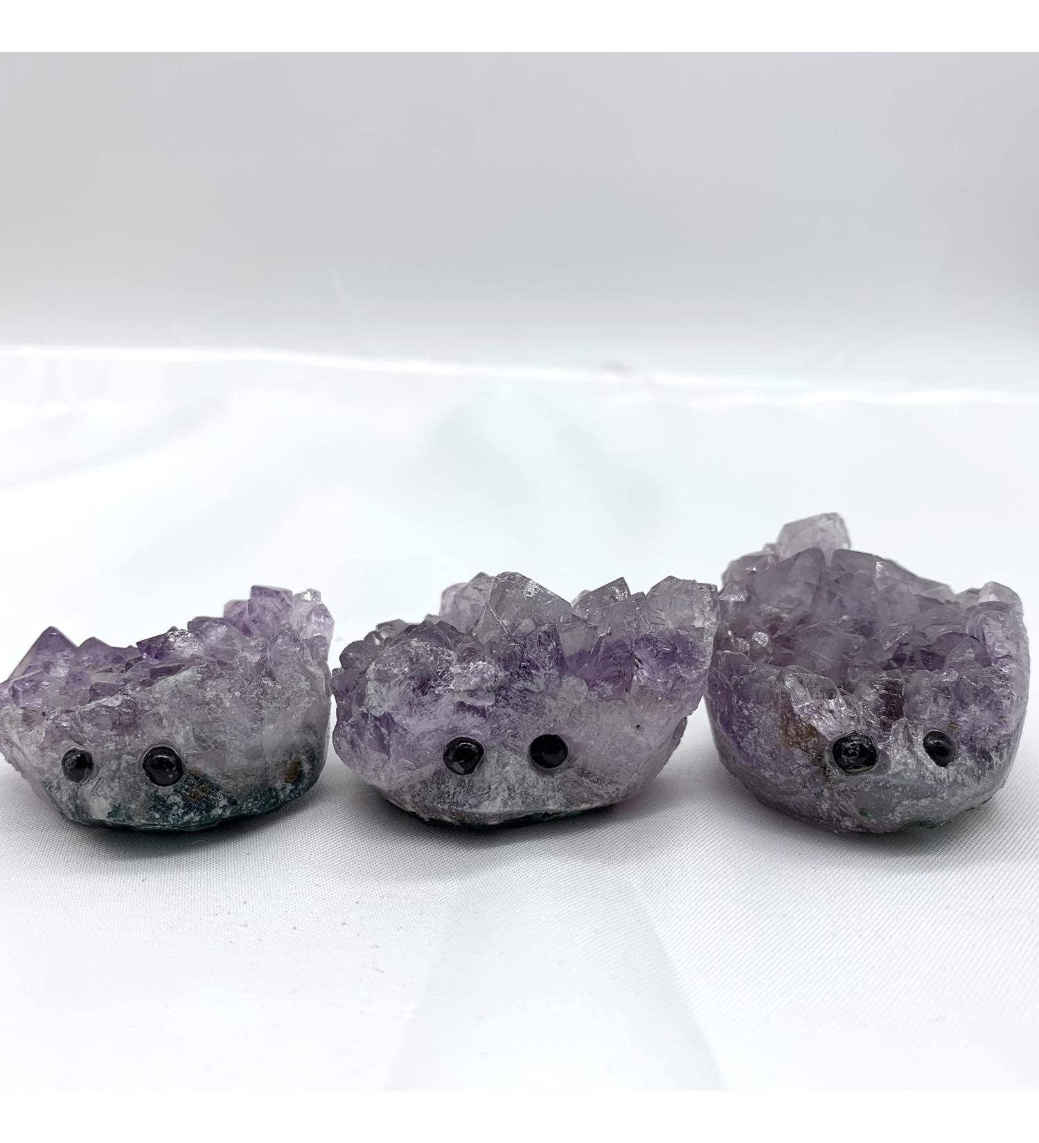 Crystal Rough Specimen Healed Natural Amethyst Crystal Cluster Hedgehog Ornaments Hand Carved Crystal Stones Purification Gifts Stones As a Gift 1pc - Buy Online on GoSupps.com