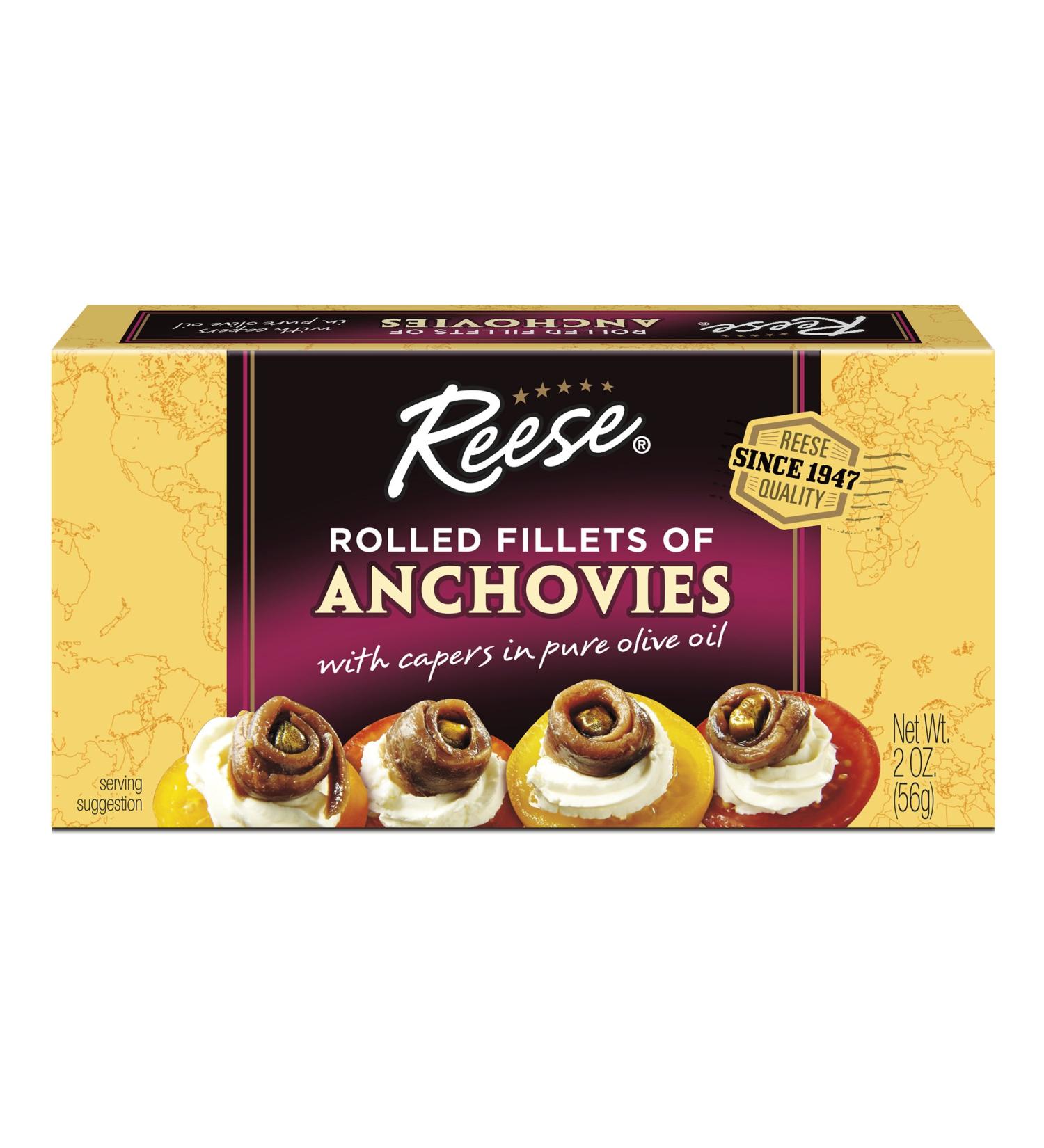 Reese Rolled Anchovies - 2oz Tins (Pack of 10) | Premium Seafood - Buy Online on GoSupps.com