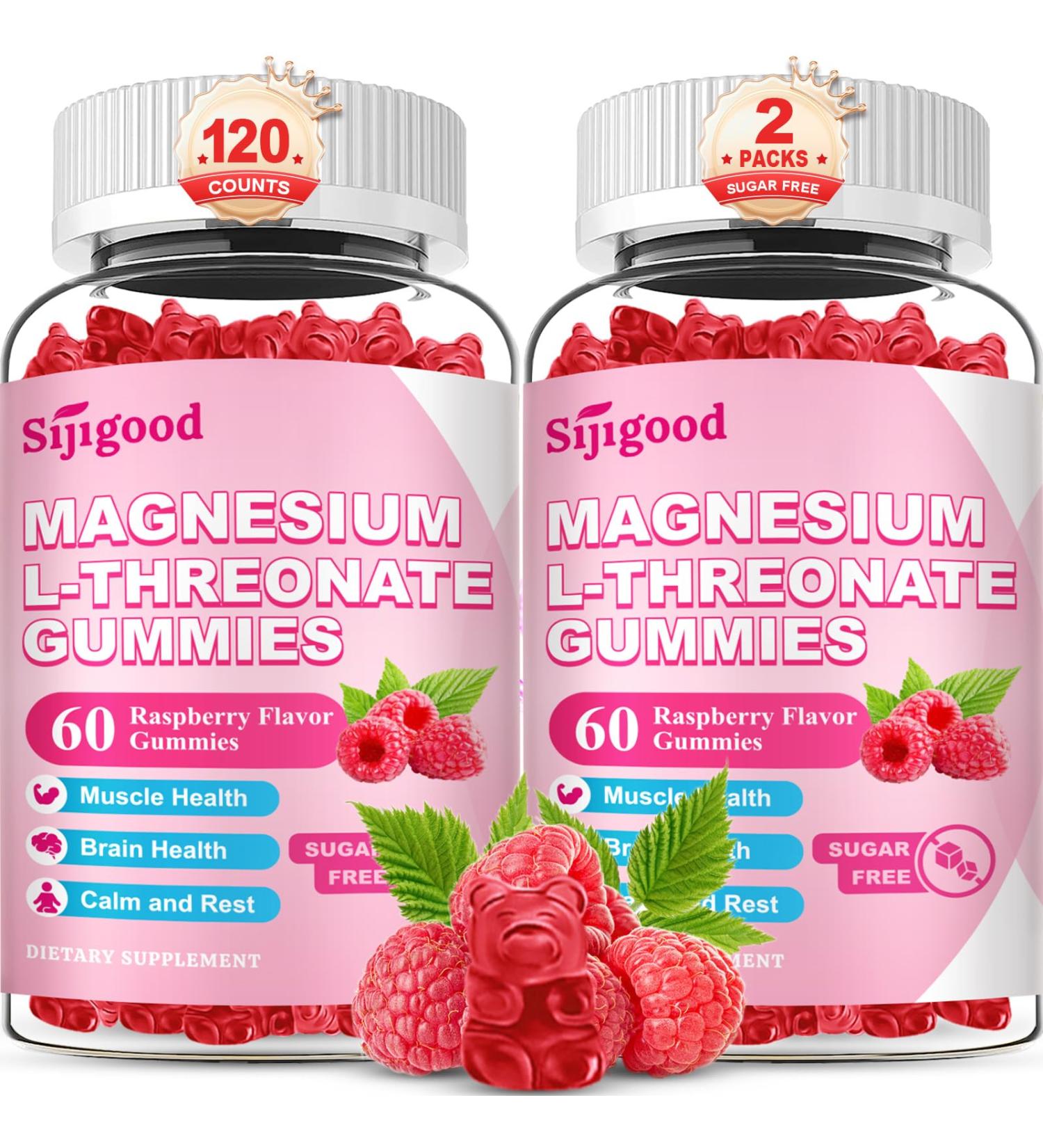 2 Pack Magnesium L-Threonate Gummies 1200MG, Magnesium Threonate Supplement for Kids & Adults, Support Cognitive Function, Brain & Nerves Health, Relaxation, Zzz, Raspberry Flavor, 120 Count 60 Count (Pack of 2) - Buy Online on GoSupps.com