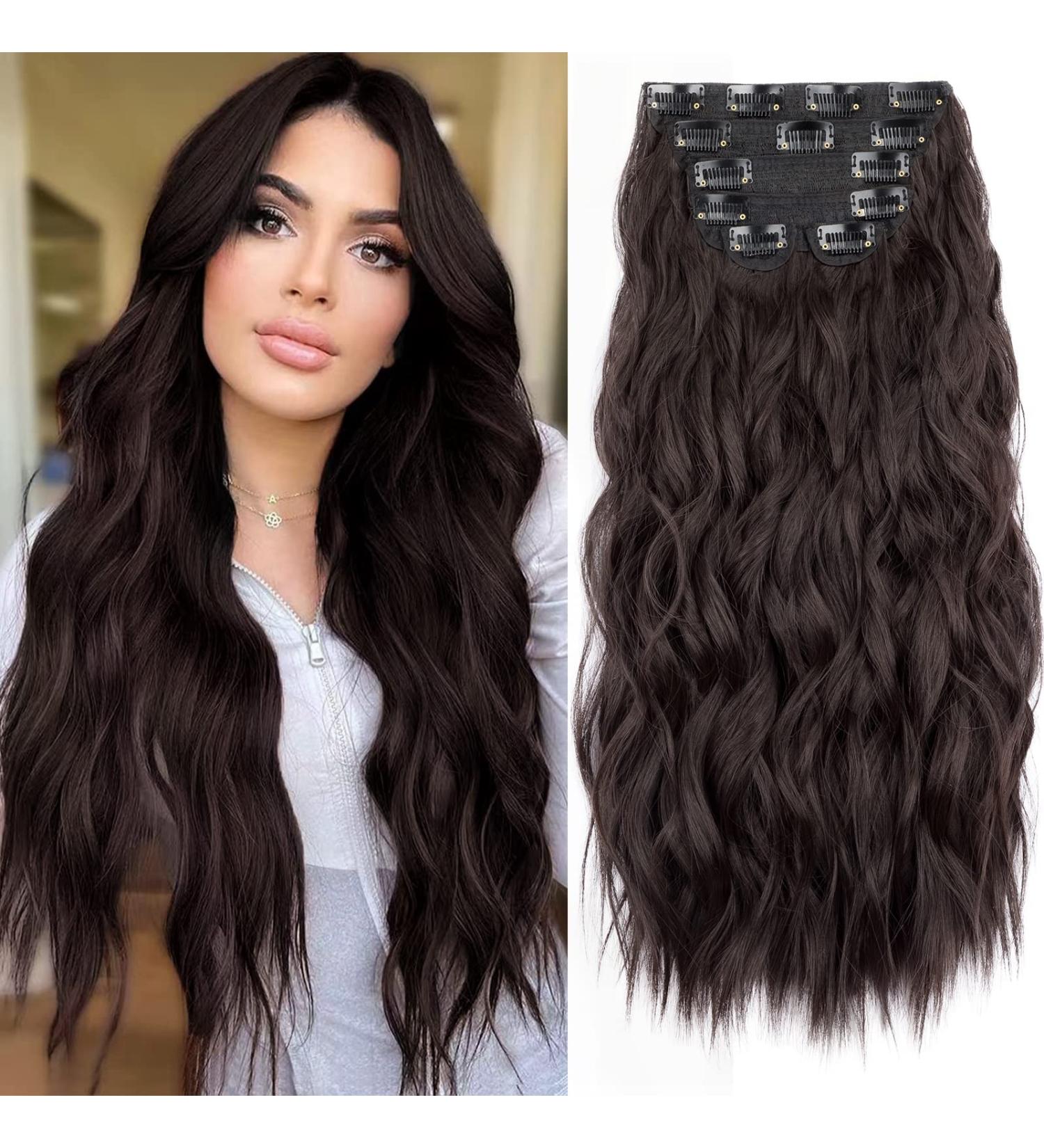 Flvaco 20 Inch Dark Brown Synthetic Clip In Hair Extensions - 6PCS Long Wavy Hairpieces for Women | Thick Double Weft Full Head Extensions (230G) - Buy Online on GoSupps.com