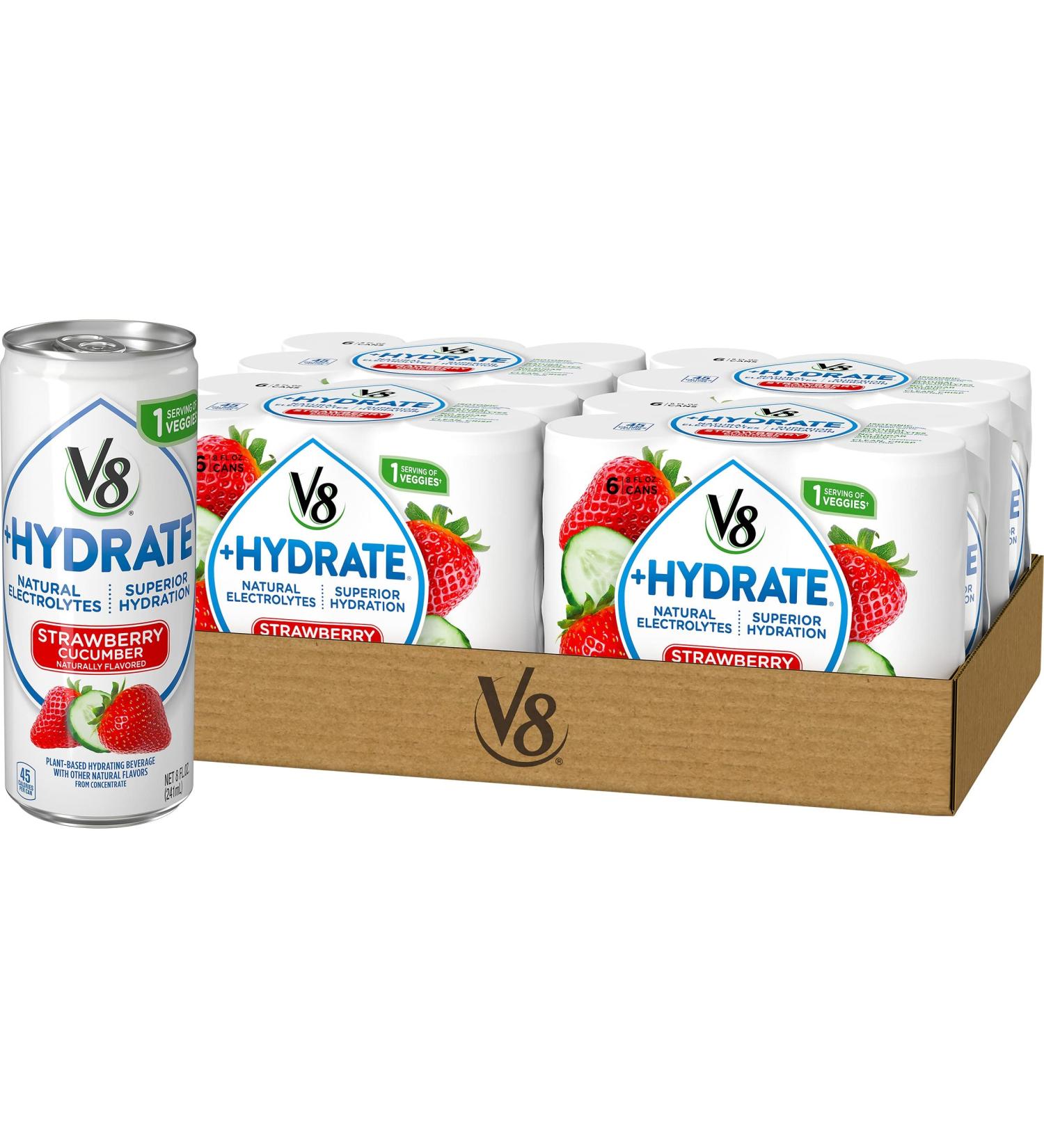 V8 +Hydrate Strawberry Cucumber Plant-Based Hydrating Beverage 8 oz. Can - 6 Pack x 4 - Buy Online on GoSupps.com