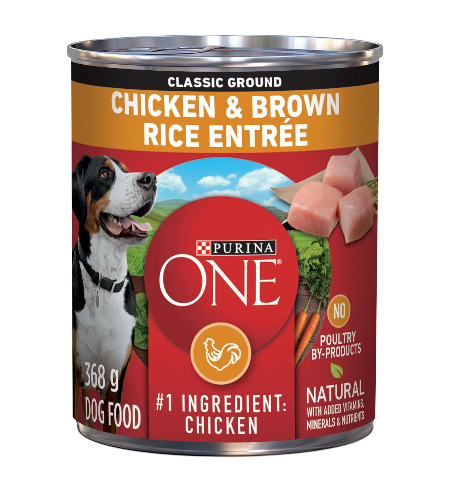 Purina ONE Smartblend Wet Dog Food Chicken & Brown Rice Entr e 368g can (12 pack) Wet Dog Food Chicken & Brown Rice 368 g (Pack of 12) - Buy Online on GoSupps.com
