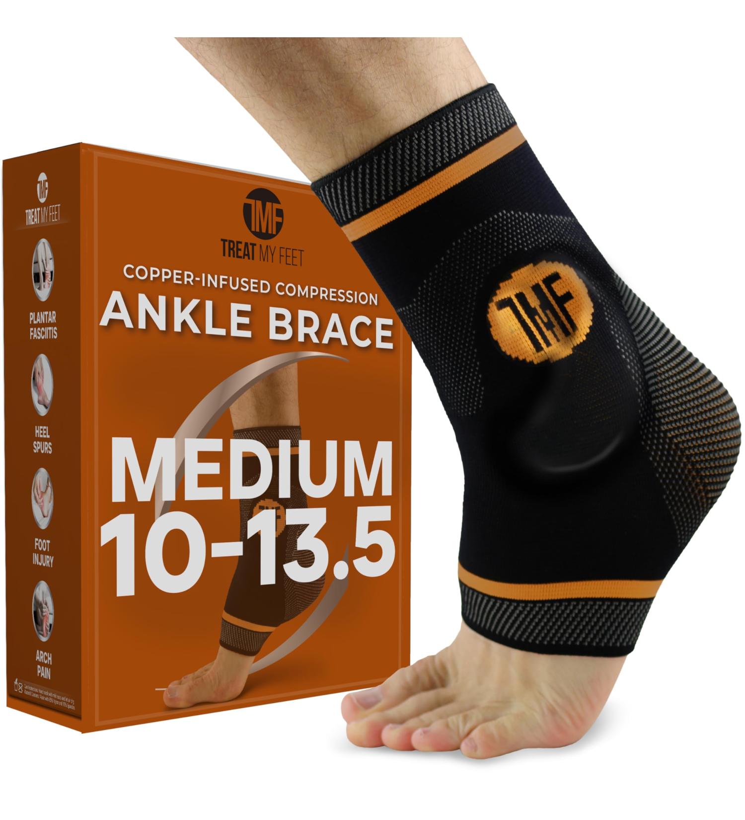 Compression Ankle Brace with Silicone Support - Copper Plantar Fasciitis & Achilles Tendonitis Relief - Unisex Medium Size - Buy Online on GoSupps.com