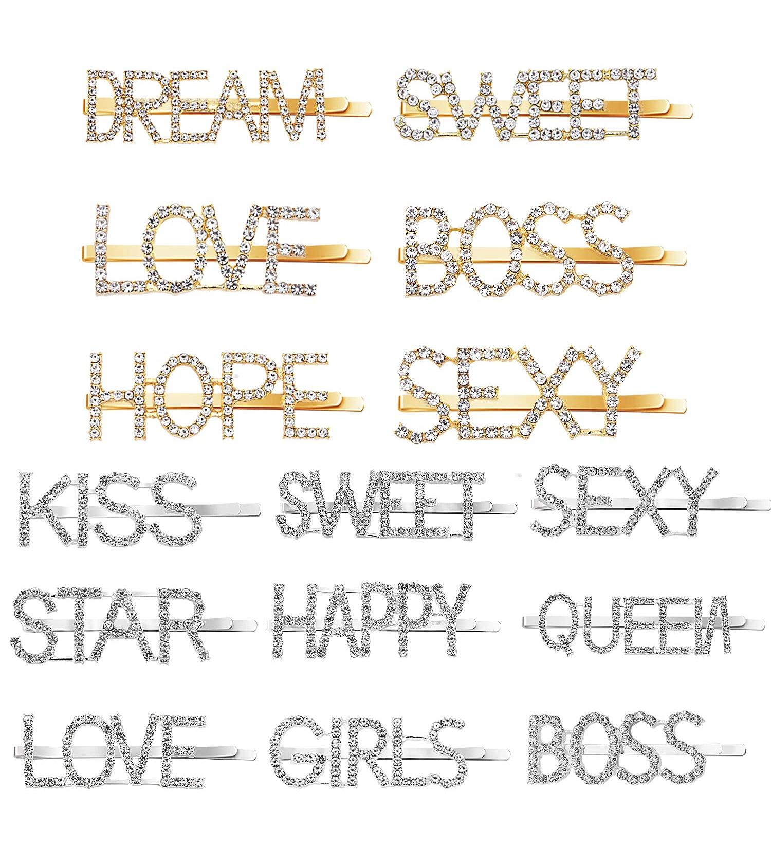 15 Pieces Glitter Rhinestone Letter Hair Pins for Women - Stylish Barrettes for Girls - Buy Online on GoSupps.com