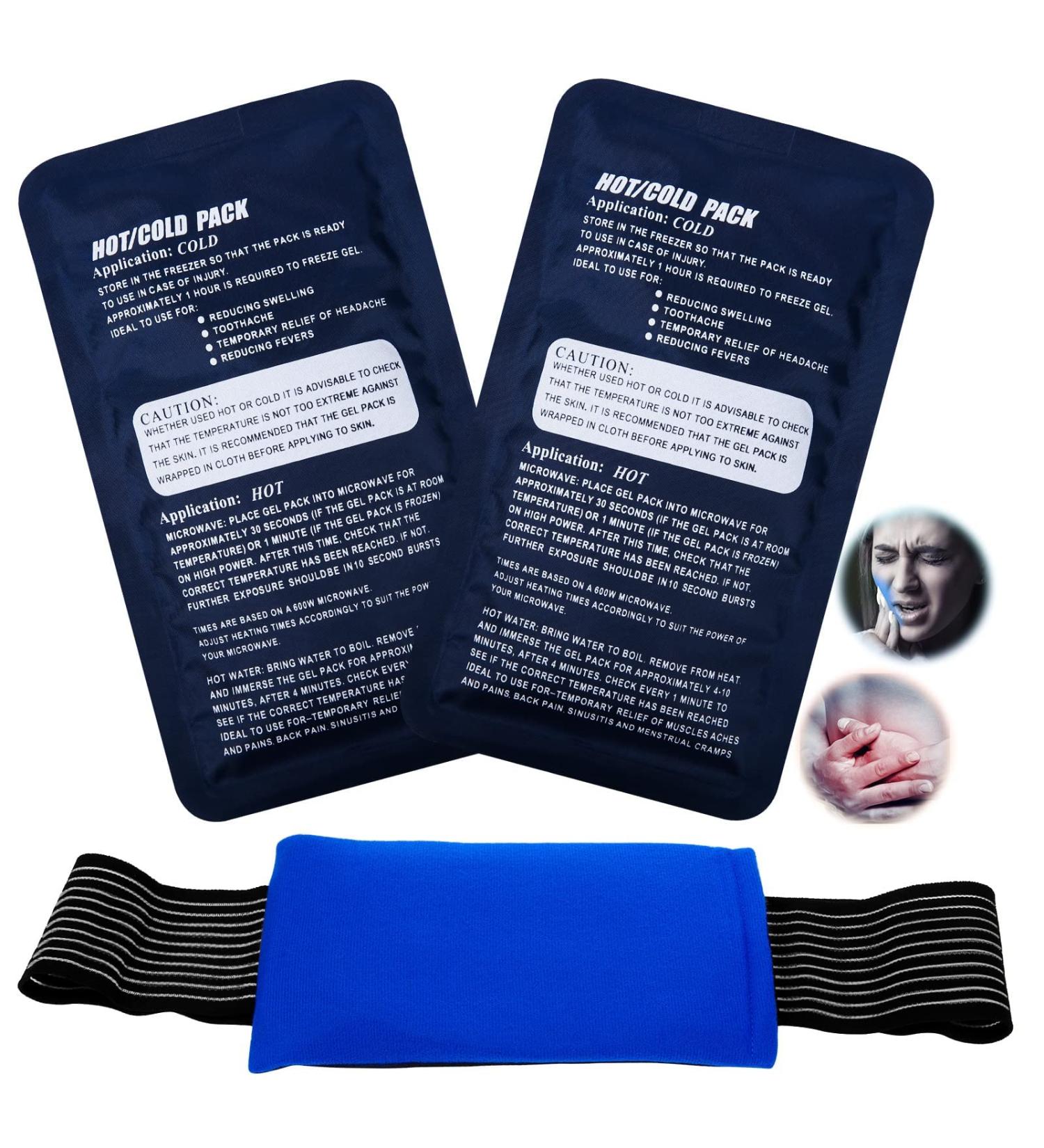3-Piece Hot & Cold Gel Ice Packs Set for Injuries - Reusable with Adjustable Straps for Arms, Shoulders, Knees, Legs, Back - Joint & Muscle Pain Relief - Buy Online on GoSupps.com
