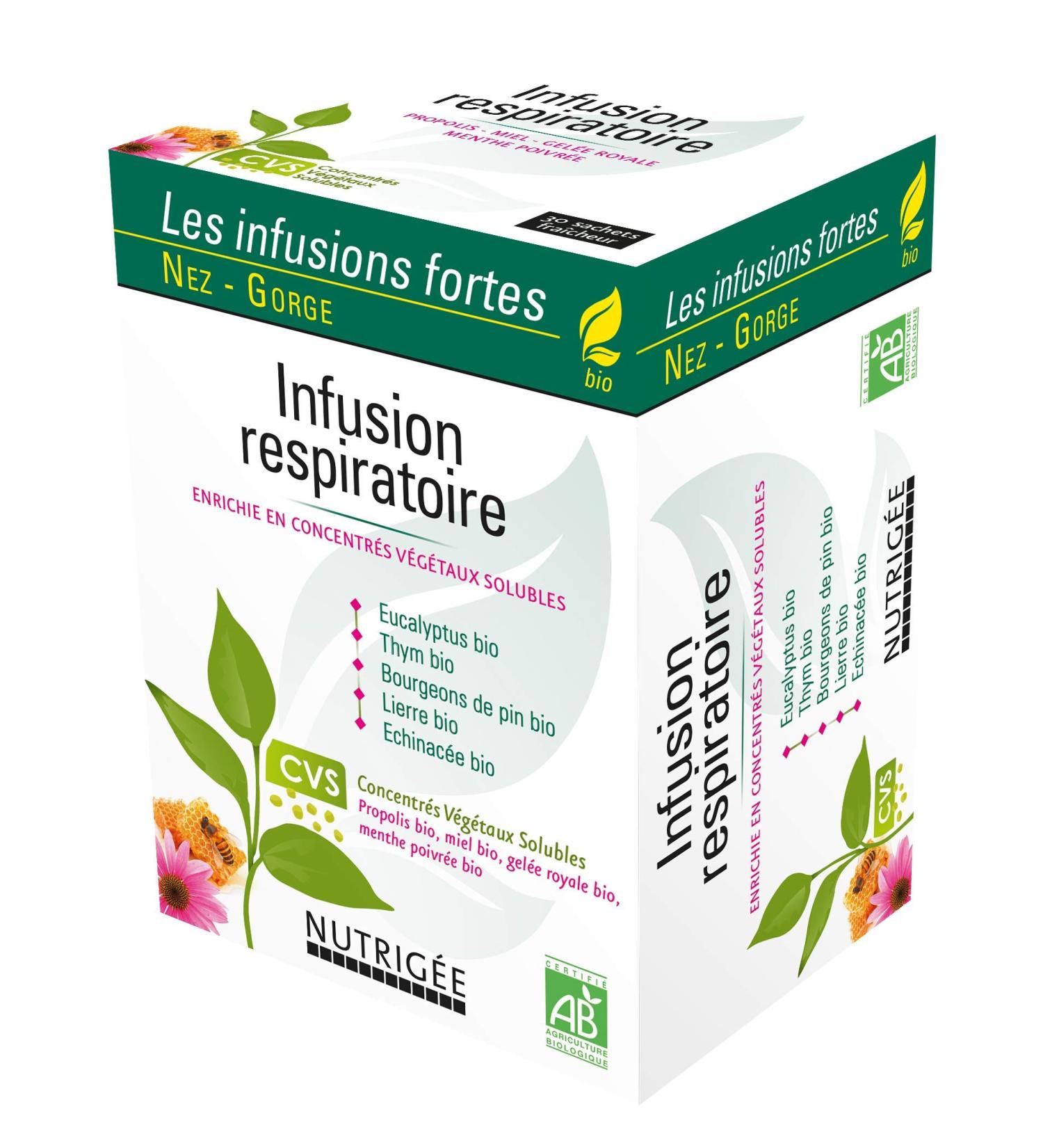 NUTRIG E - Organic Respiratory Infusion - Soothes - Respiratory Tract & Natural Defenses - Thyme Eucalyptus Pine Buds Ivy Echinacea - Rich in Soluble Plant Concentrates - 30 Sachets - Buy Online on GoSupps.com