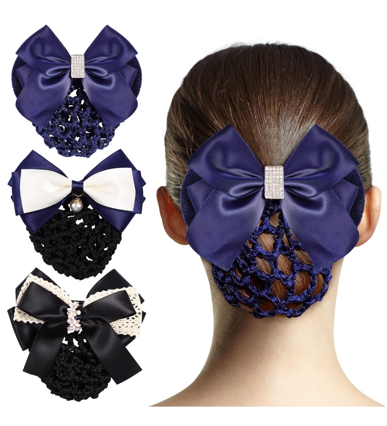 Lurrose 3pcs Bowknot Snood Net Barrette Hair Clip Set for Women - Elastic Bun Cover Hairpin Accessories - Buy Online on GoSupps.com