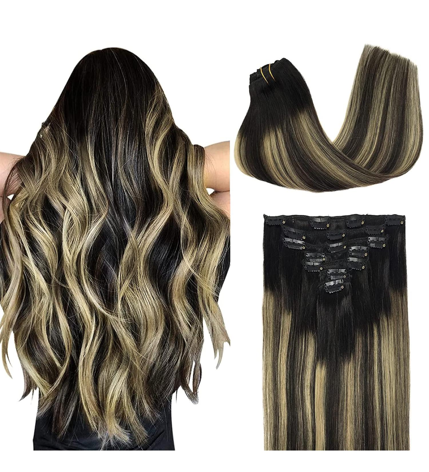 Doores Clip-In Extensions - Real Hair Balayage Natural Black to Light Blonde 40cm | 16 Inch 120g Remy Hair Extensions - Buy Online on GoSupps.com