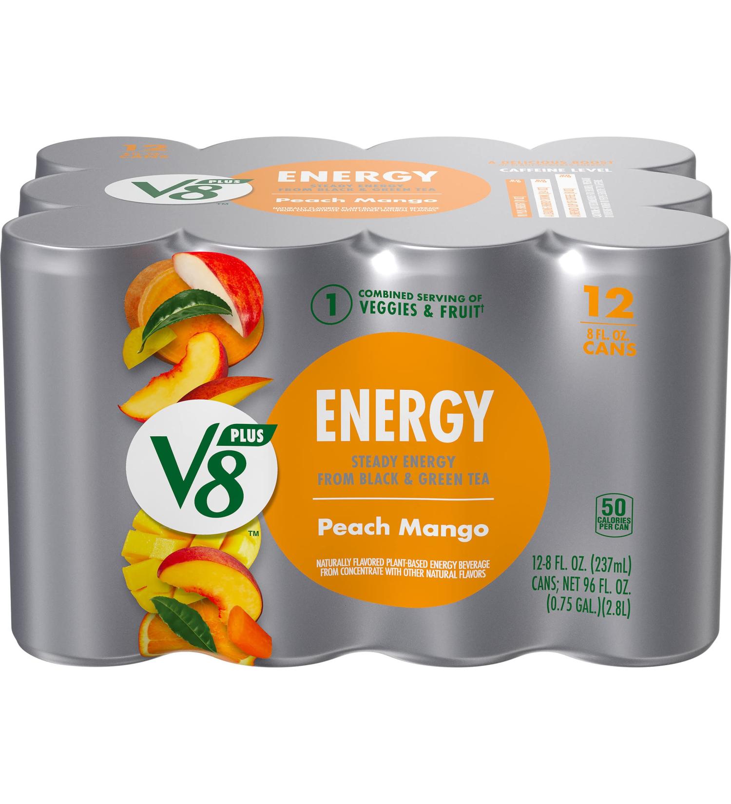 V8 +Energy  Healthy Energy Drink  Natural Energy From Tea  Peach Mango  8 Fl Oz  12 Count Peach Mango 8 Fl Oz (Pack of 12) - Buy Online on GoSupps.com
