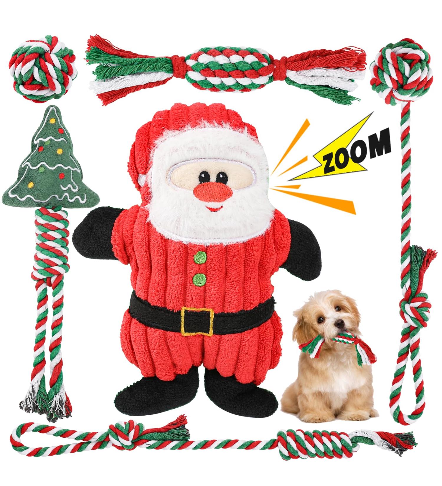 Rio Direct Small Dog Toys - 6 Pieces Squeaking Plush & Rope Washable Cotton Non-Toxic - Santa Claus Model - Buy Online on GoSupps.com