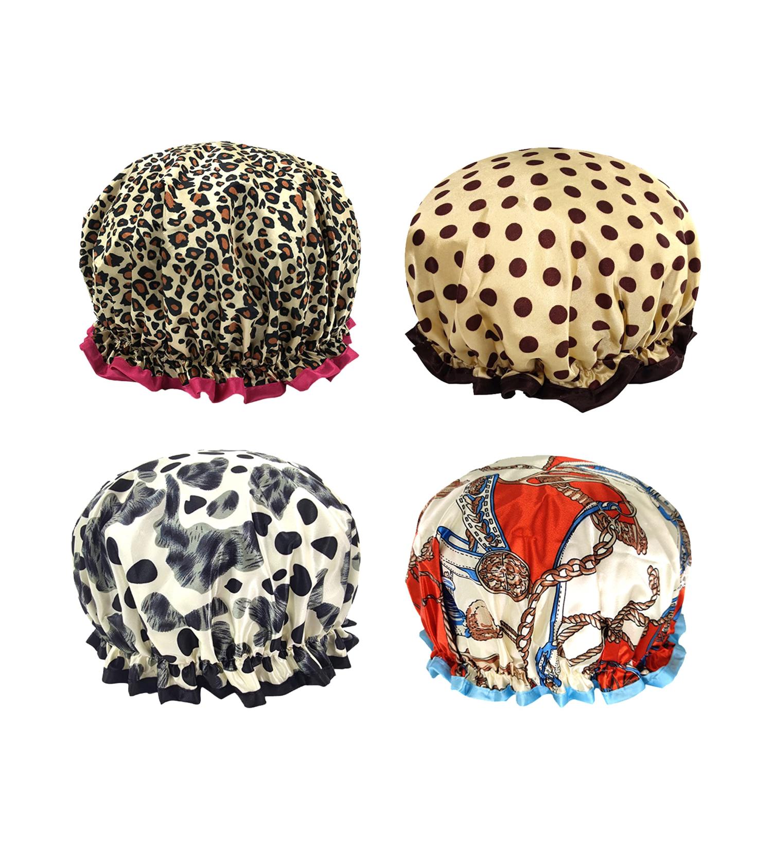 WishLotus Printed Double-Layer Waterproof Shower Cap 4-Pack for Long Hair Women - Reusable Satin Bonnet Sleep Cap - Buy Online on GoSupps.com