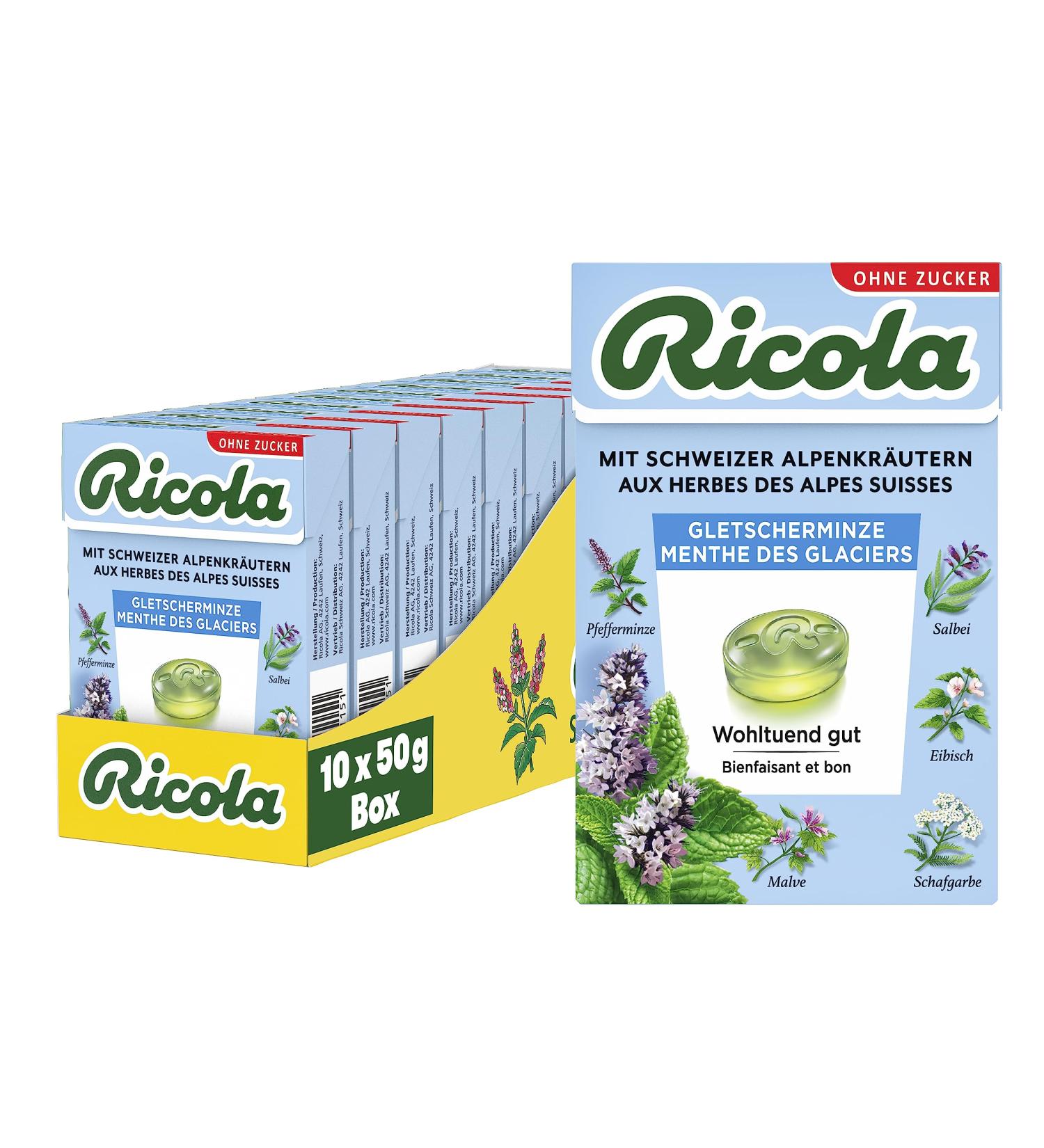 Buy Ricola Glacier Mint - 10 Swiss Herbal Candies with 13 Alpine Herbs Sugar-Free & Vegan - Exclusive on Amazon - Buy Online on GoSupps.com