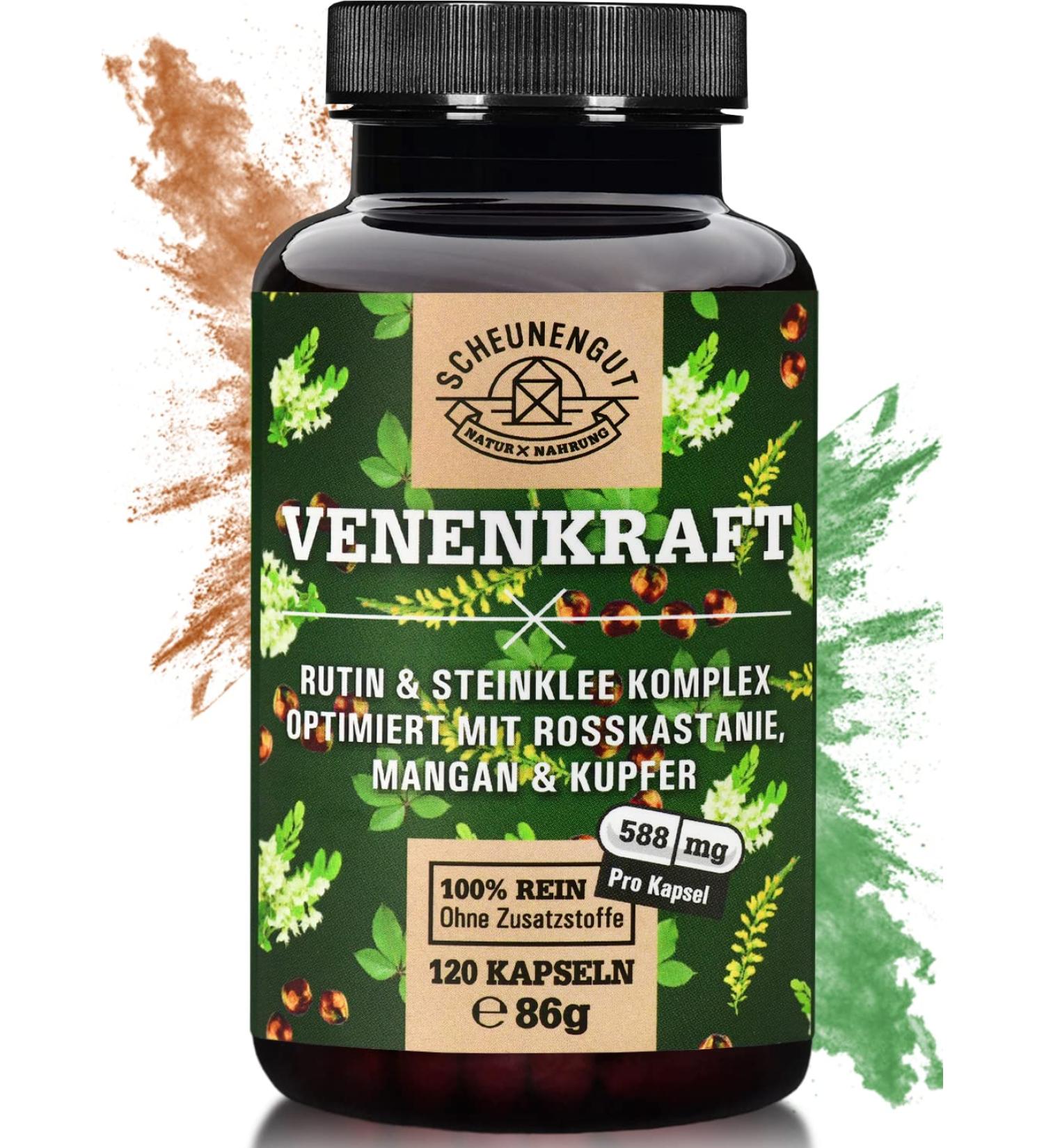 Venenkraft Rutin Steinklee Capsules - Laboratory Tested Vein Complex with Rutin Horse Chestnut Extract & More I 120 pcs | Scheunengut - International Shipping - Buy Online on GoSupps.com