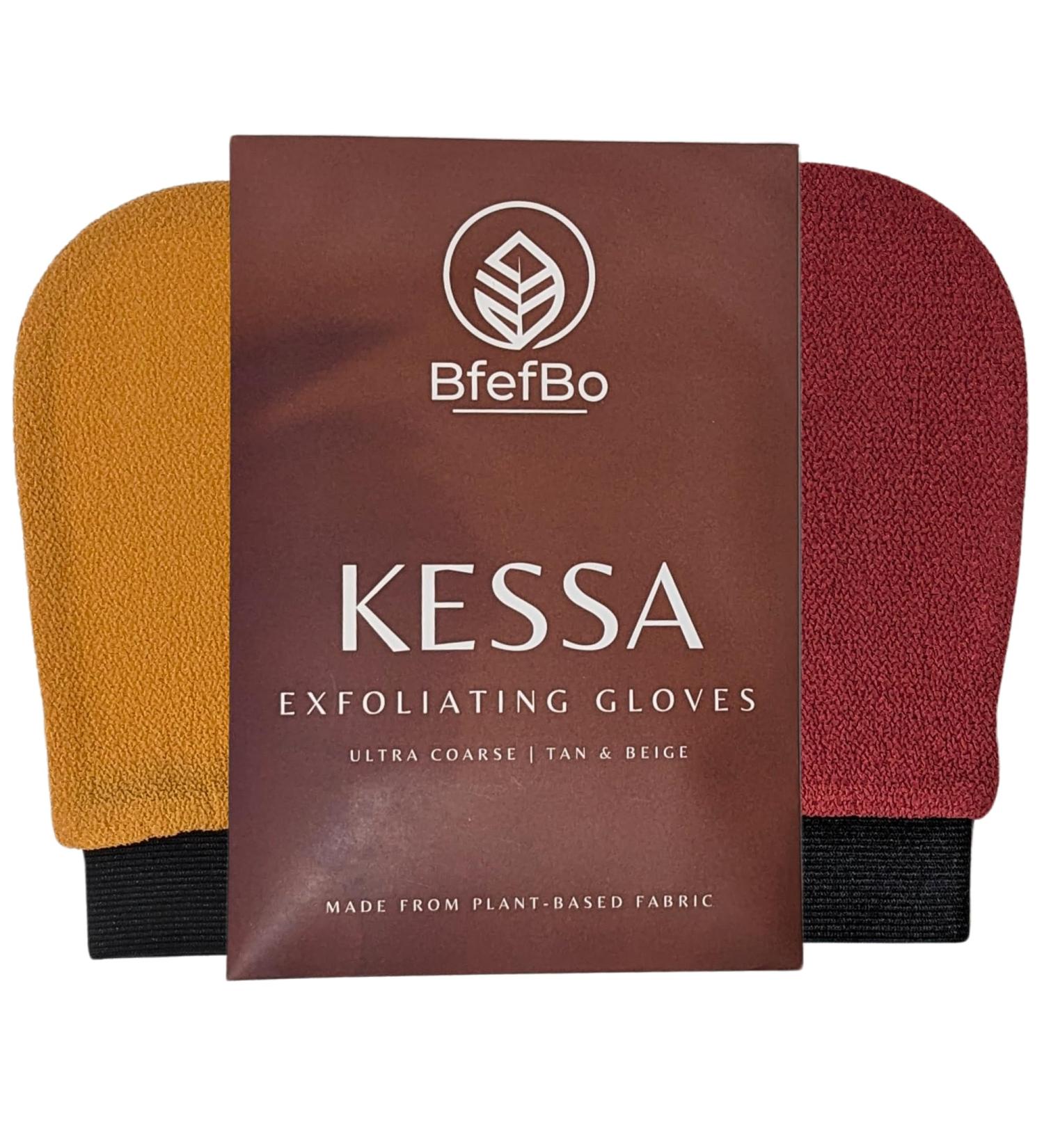 BfefBo Kessa Exfoliating Glove 2 Pack Exfoliating mitt Natural shower loofah exfoliating body scrub Tan removal Plant based Eco friendly Products Plastic free (TAN) - Buy Online on GoSupps.com