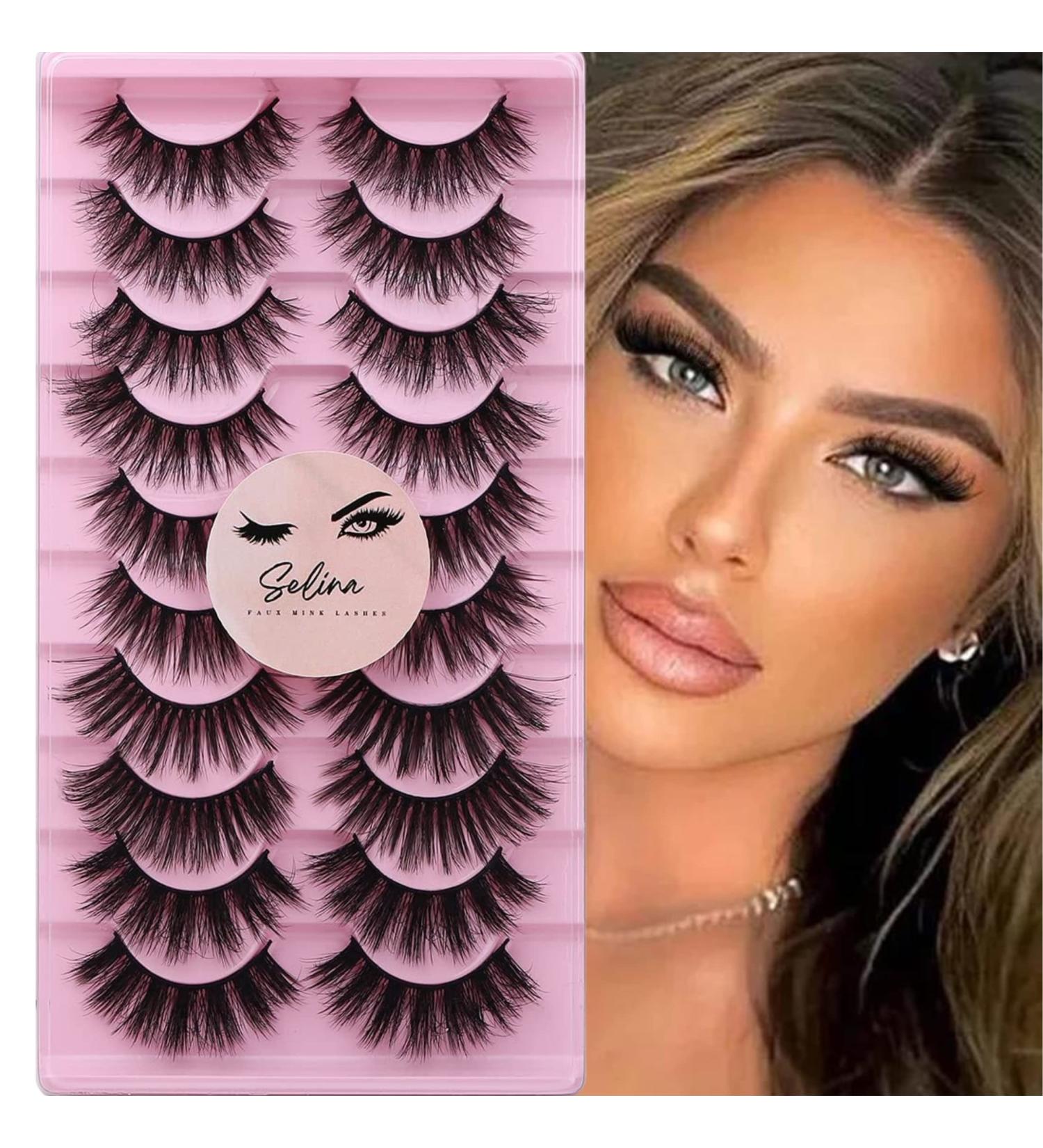 Selina Lashes 25mm 3D Dramatic Faux Mink Fluffy Wispy False Eyelashes - D Curl Long Fake Lashes - Buy Online on GoSupps.com