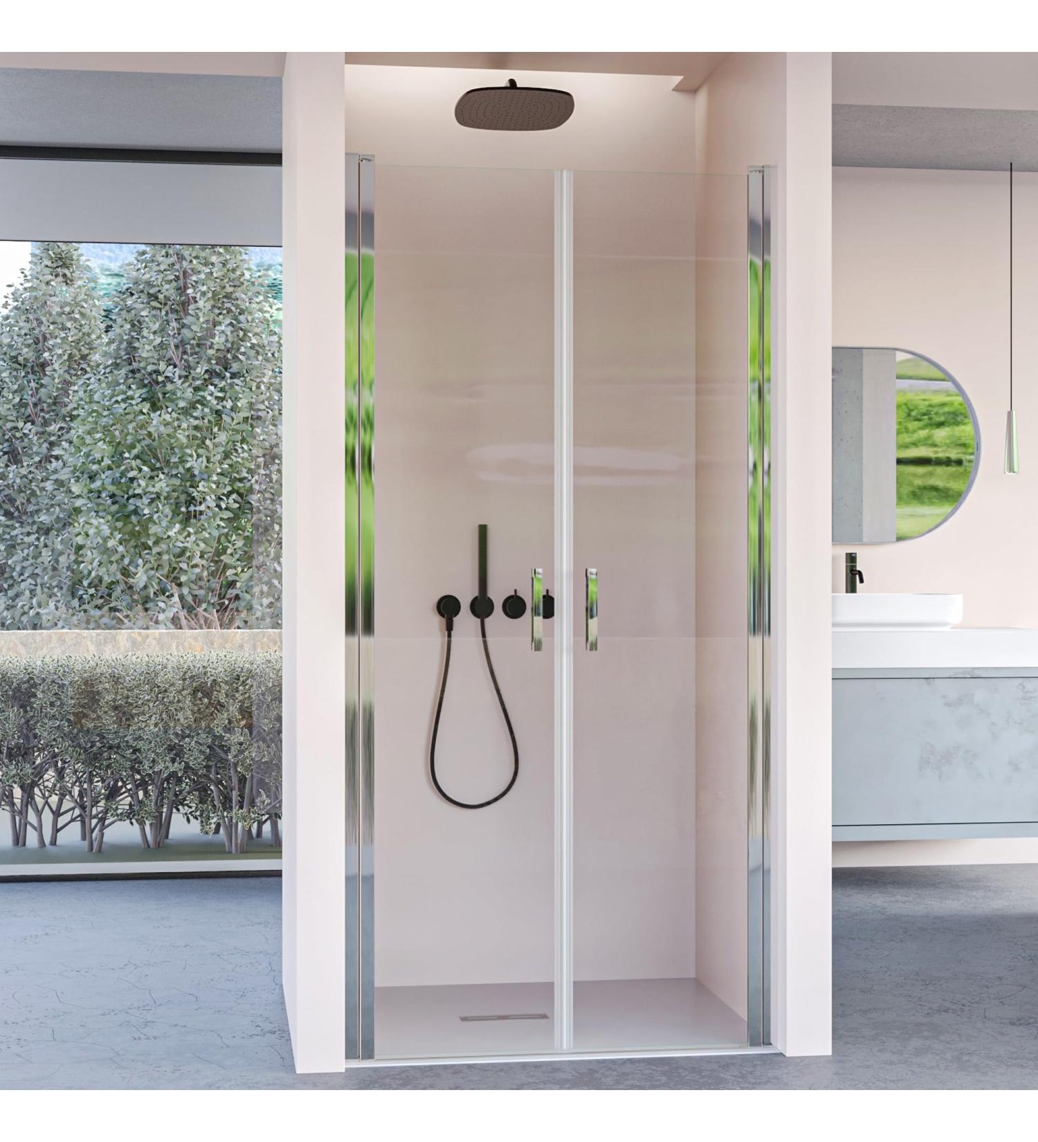 Premium Transparent Glass Shower Door with Two Salon Doors - H195 6mm DOBLA - Ideal for Elegant Bathrooms - Buy Online on GoSupps.com