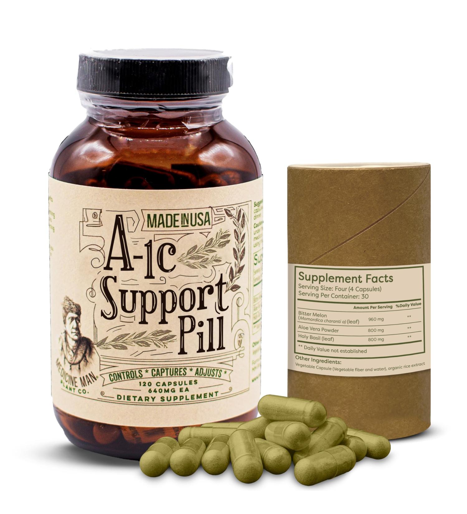 A-1C Support 120 Capsules | Natural Organic Formula with Bitter Melon Holy Basil & Aloe Vera | Non-GMO Herbal Supplement for Blood Sugar Balance - Buy Online on GoSupps.com