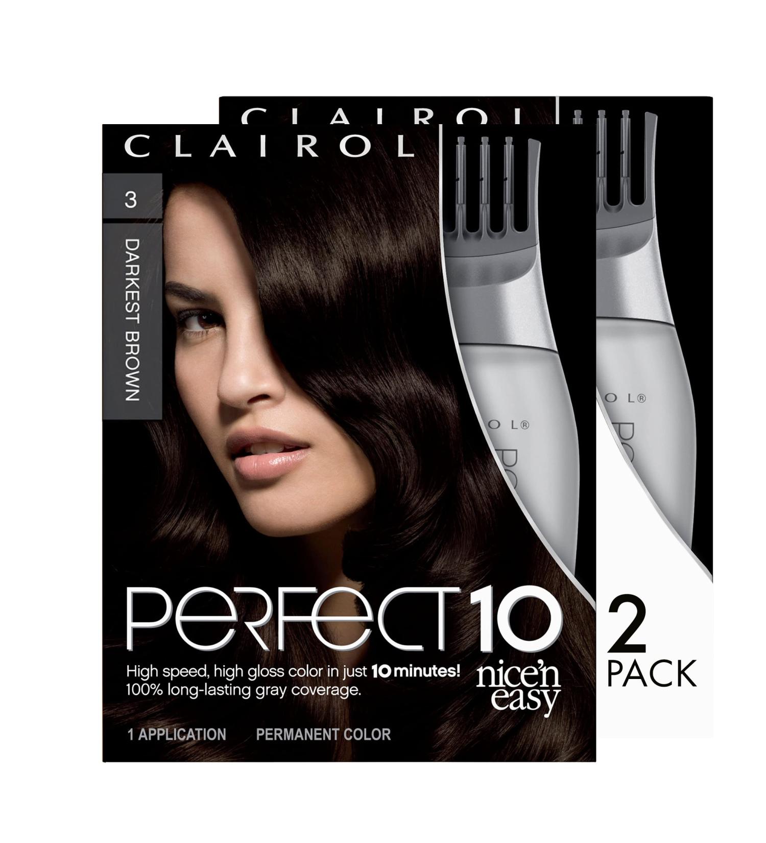 Clairol Nice'n Easy Perfect 10 Permanent Hair Dye - 3 Darkest Brown - Pack of 2 - Buy Online on GoSupps.com
