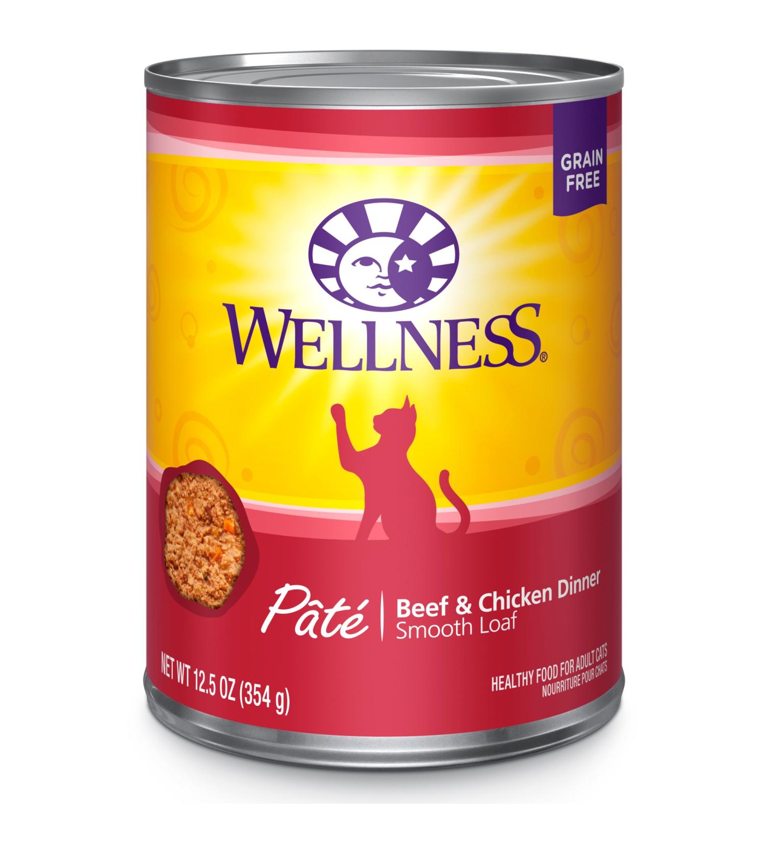 Wellness Complete Health Grain-Free Wet Cat Food - Beef & Chicken, 5.5oz Can, Pack of 12 - Natural Ingredients, Made in USA - Buy Online on GoSupps.com