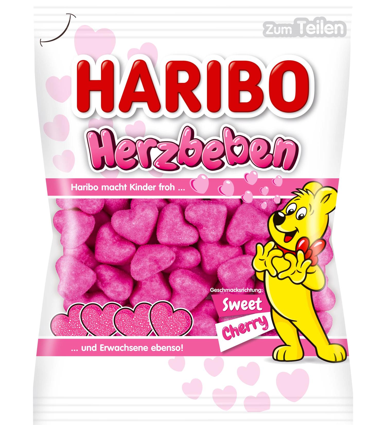 HARIBO Haribo Herzbeben Heart-shaped gummy candies with a soft candied cherry coating perfect for Valentine's Day - 160g