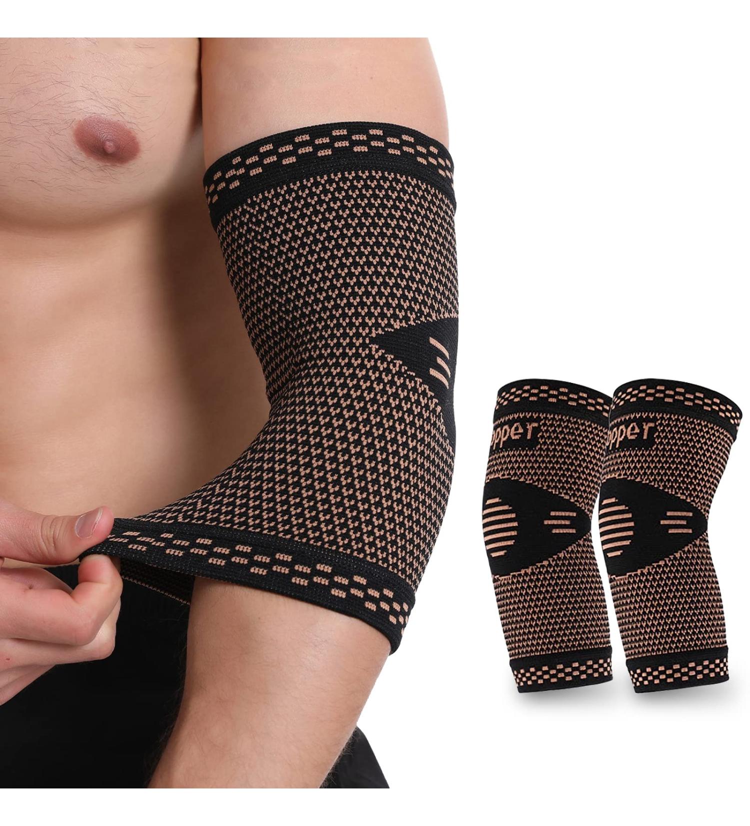 Professional Copper Elbow Bandage - 2 Piece Compression Support for Tendinitis Arthritis & Inflammation - Unisex XL - Buy Online on GoSupps.com