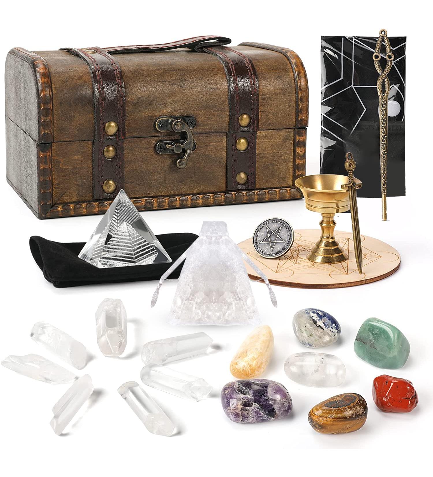 Soulnioi Healing Crystals Set - 24pcs with 7 Chakra Stones, White Crystal Wands, Tarot Cloth & Pyramid Energy Generator - Spiritual Healing Kit for Meditation and Beginners (A-white Crystal) - Buy Online on GoSupps.com
