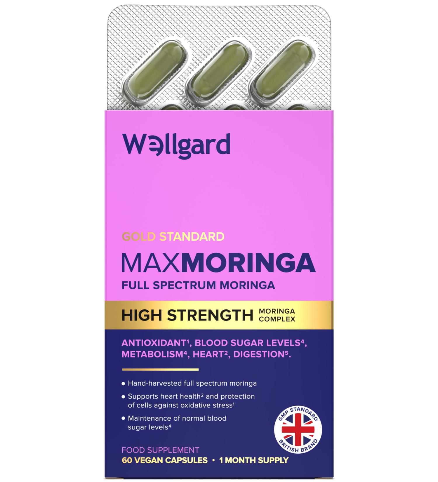 Wellgard Moringa Capsules - Supports Blood Sugar Balance Heart & Digestive Health and Metabolism 60 Vegan Capsules - Buy Online on GoSupps.com