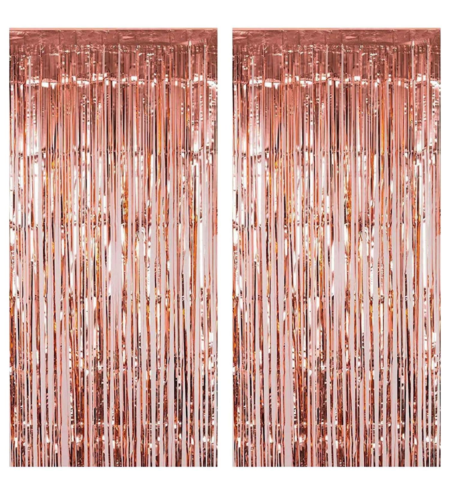 Fecedy Rose Gold Metallic Tinsel Foil Fringe Curtains - 2 Pack, 3ft x 8.3ft - Perfect Party Decor for Birthday, Wedding, Bridal Shower, and more! - Buy Online on GoSupps.com