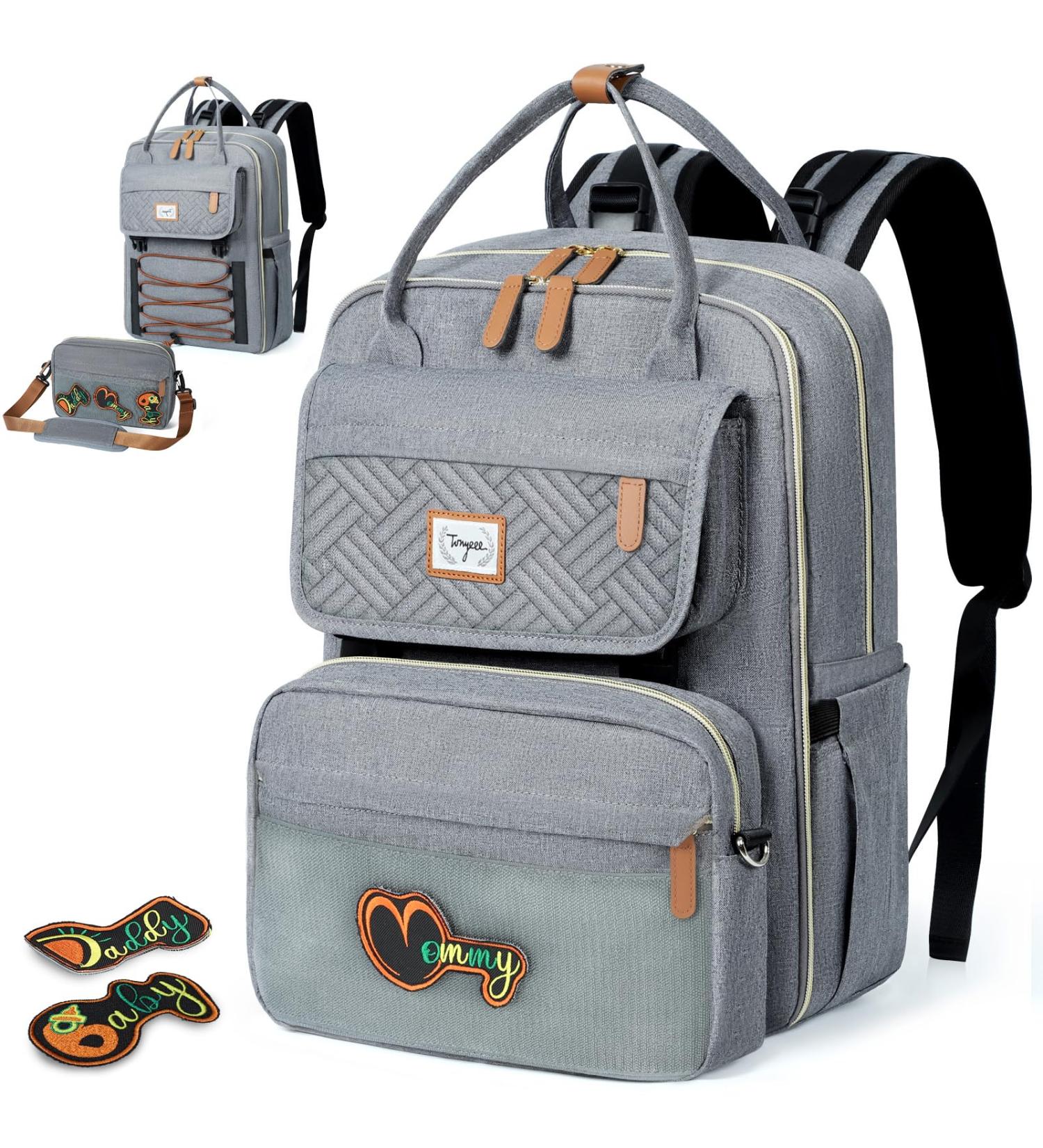 Buy Tonyeee Personalized Diaper Backpack | Stylish Travel Baby Bag with Removable Cross Body Bottle - Gray - Buy Online on GoSupps.com