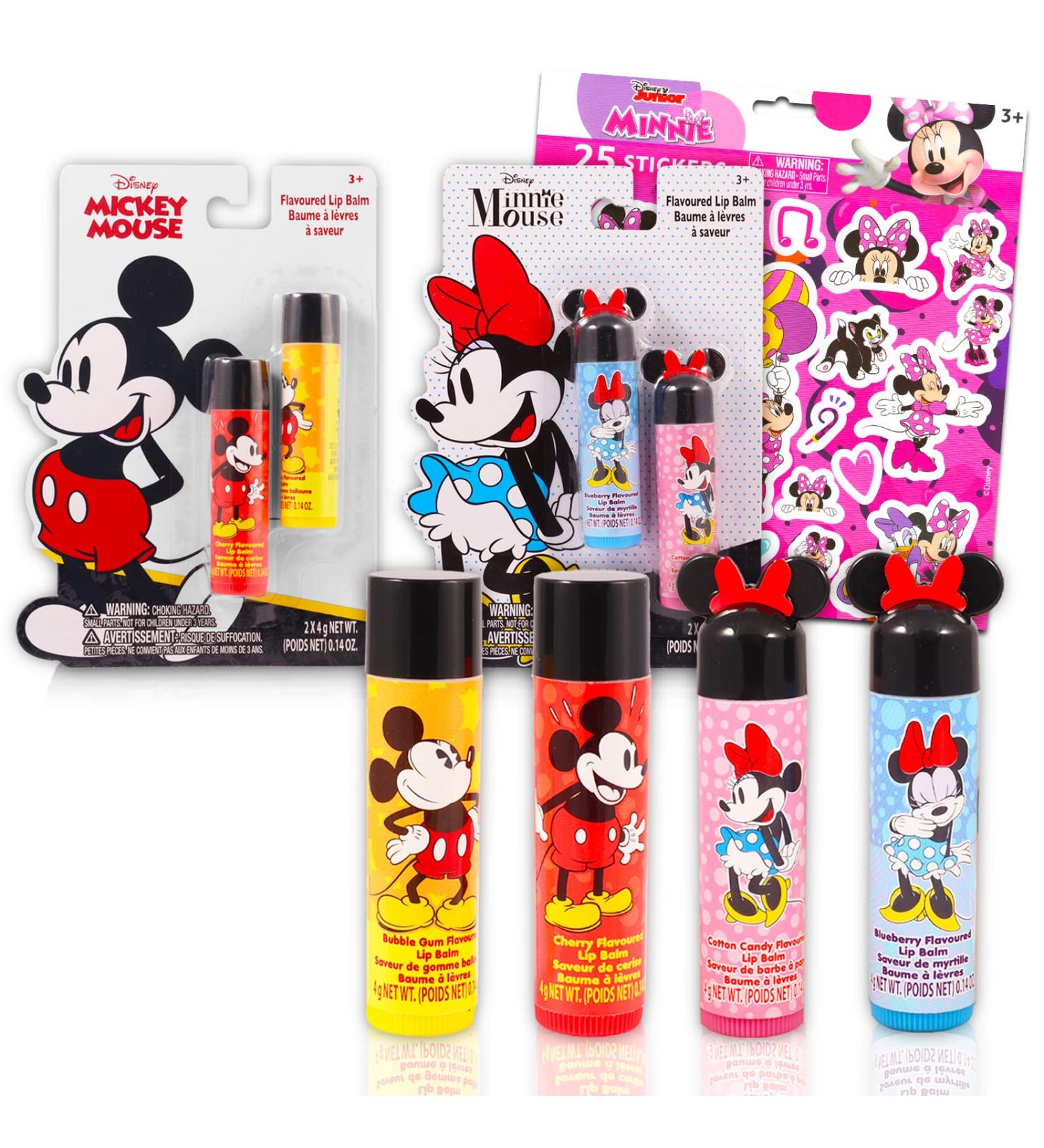 Disney Mickey and Minnie Mouse Lip Balm Bundle - 4 Assorted Flavors for Girls with 500+ Minnie Stickers - Buy Online on GoSupps.com